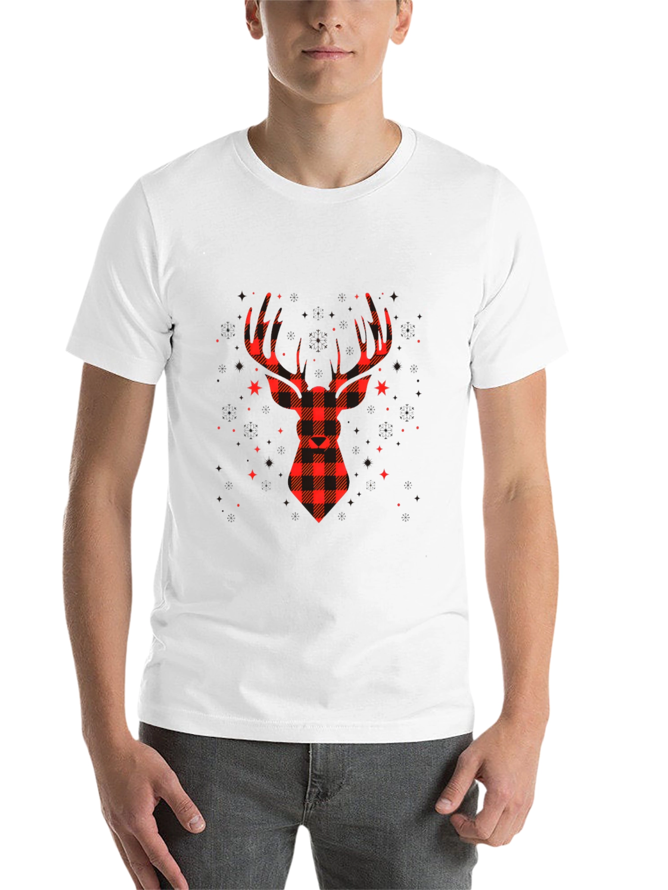 Black Plaid Reindeer Graphic Tee - Classic Holiday Style view 14