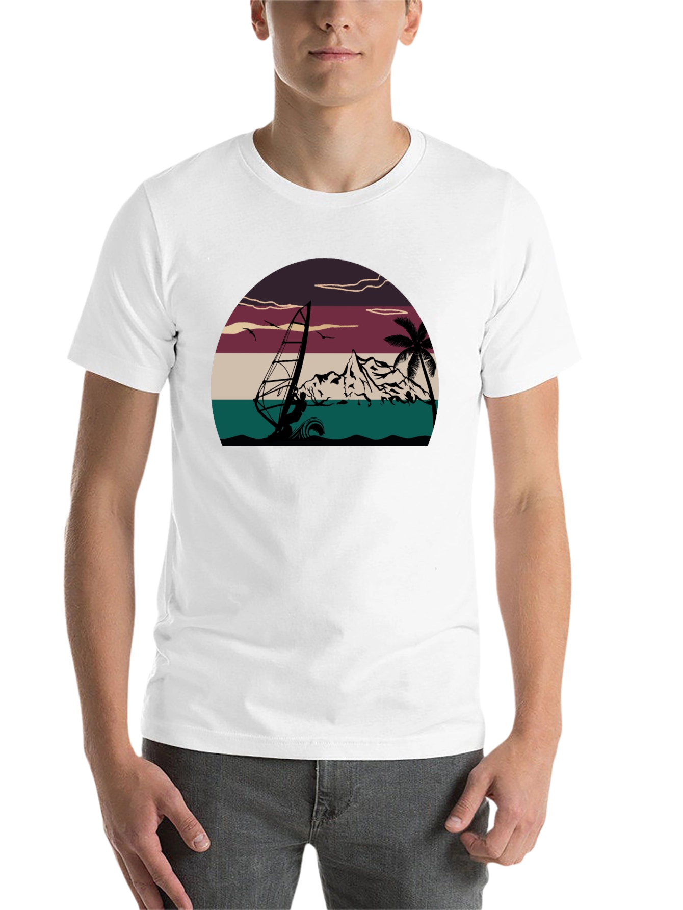 Black Retro Windsurfing T-Shirt - Vintage Style Tee view 14