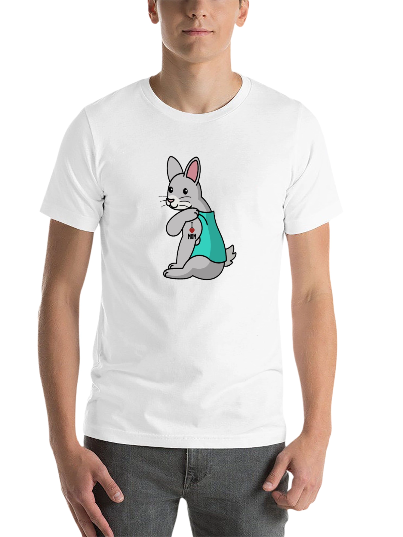 Black Funny Tattooed Rabbit Graphic T-Shirt view 14