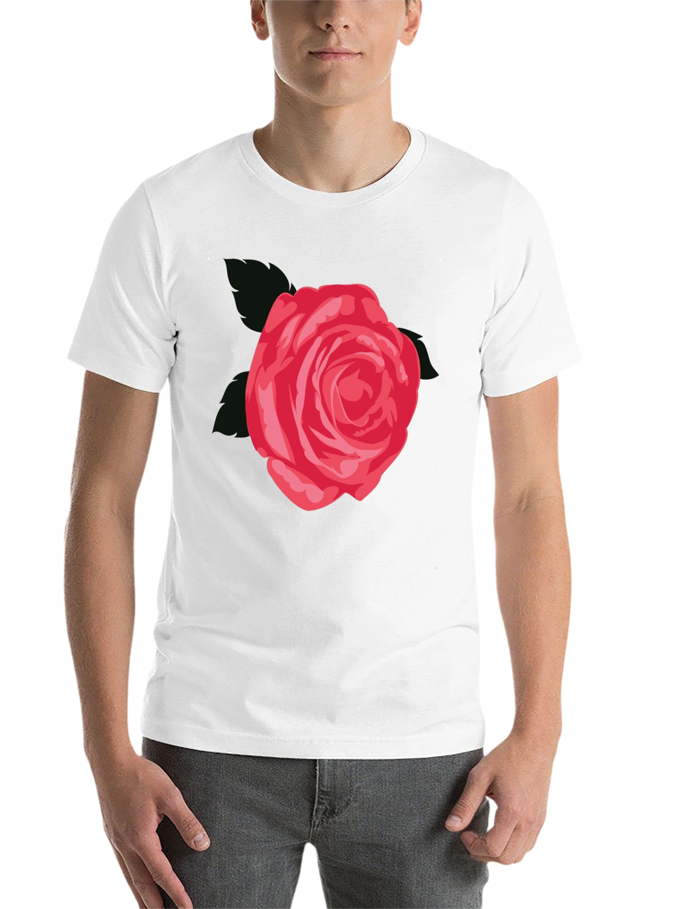 Black Men's Black T-Shirt with Red Rose Graphic view 14