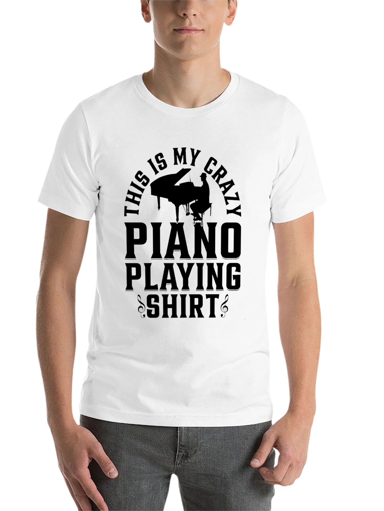 Black Crazy Piano Playing Shirt - Novelty Musician Tee view 14