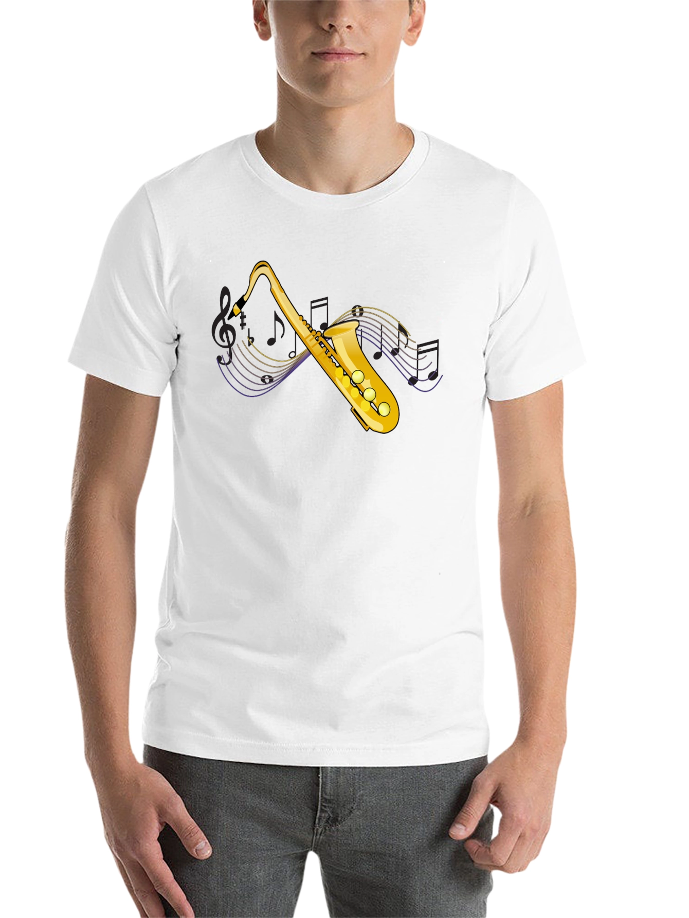 Black Saxophone Graphic Tee - Music Lover's Black T-Shirt view 14
