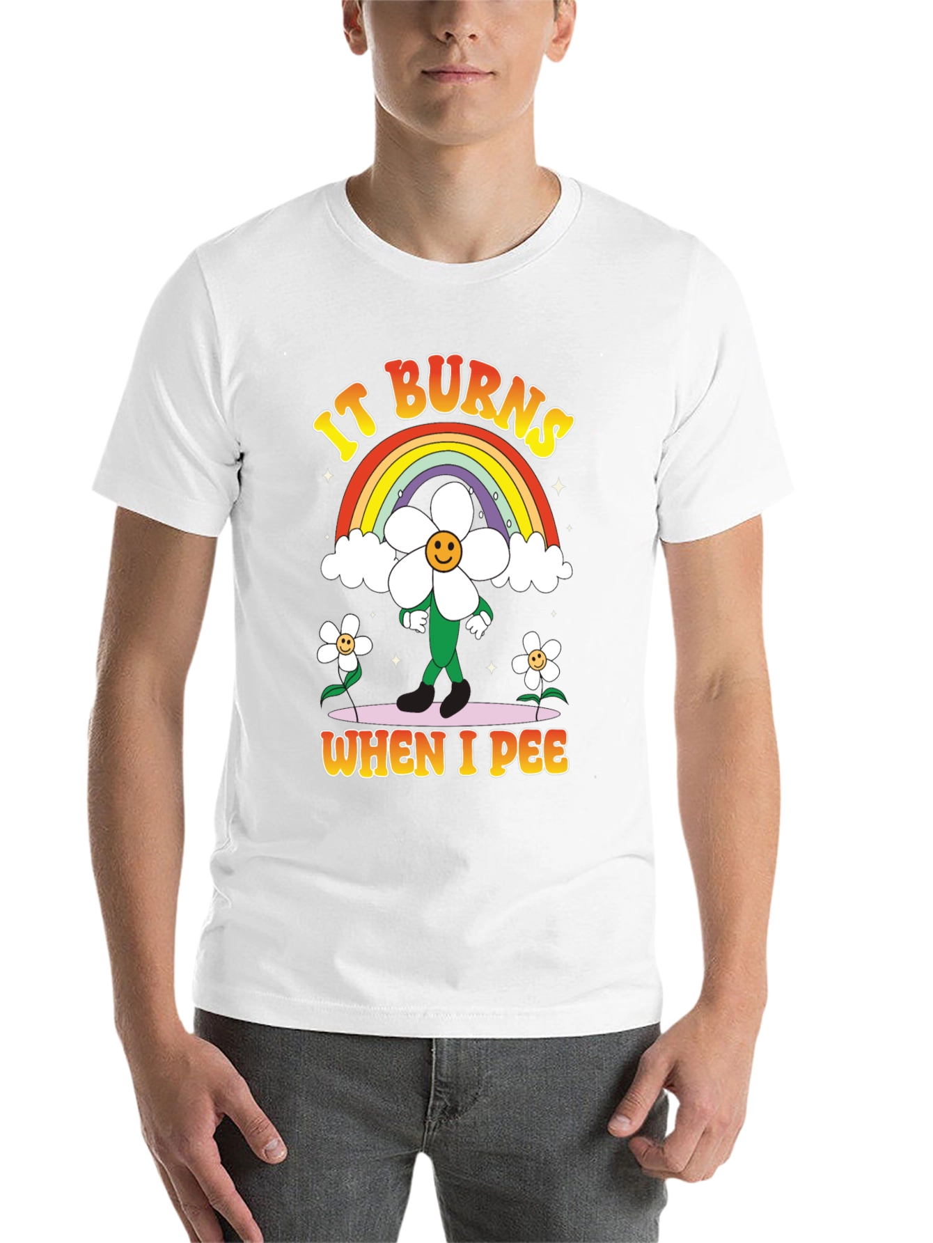 Black Funny Graphic T-Shirt - It Burns When I Pee Rainbow view 14