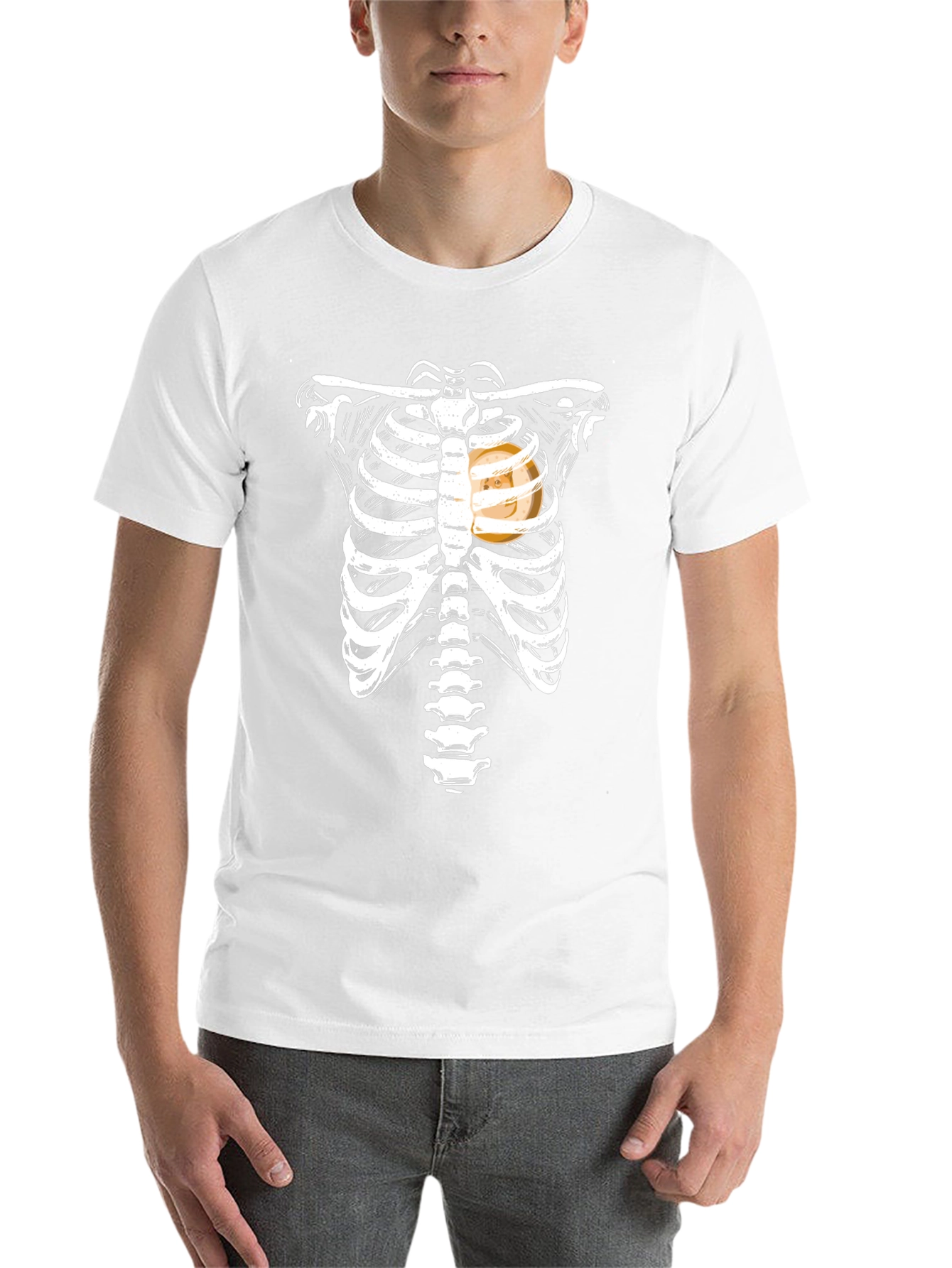 Black Skeleton Ribcage Doge Heart Funny T-Shirt view 14