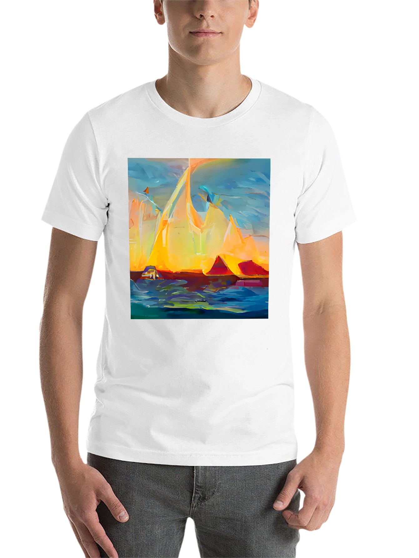 Black Abstract Mountain Sunset T-Shirt view 14