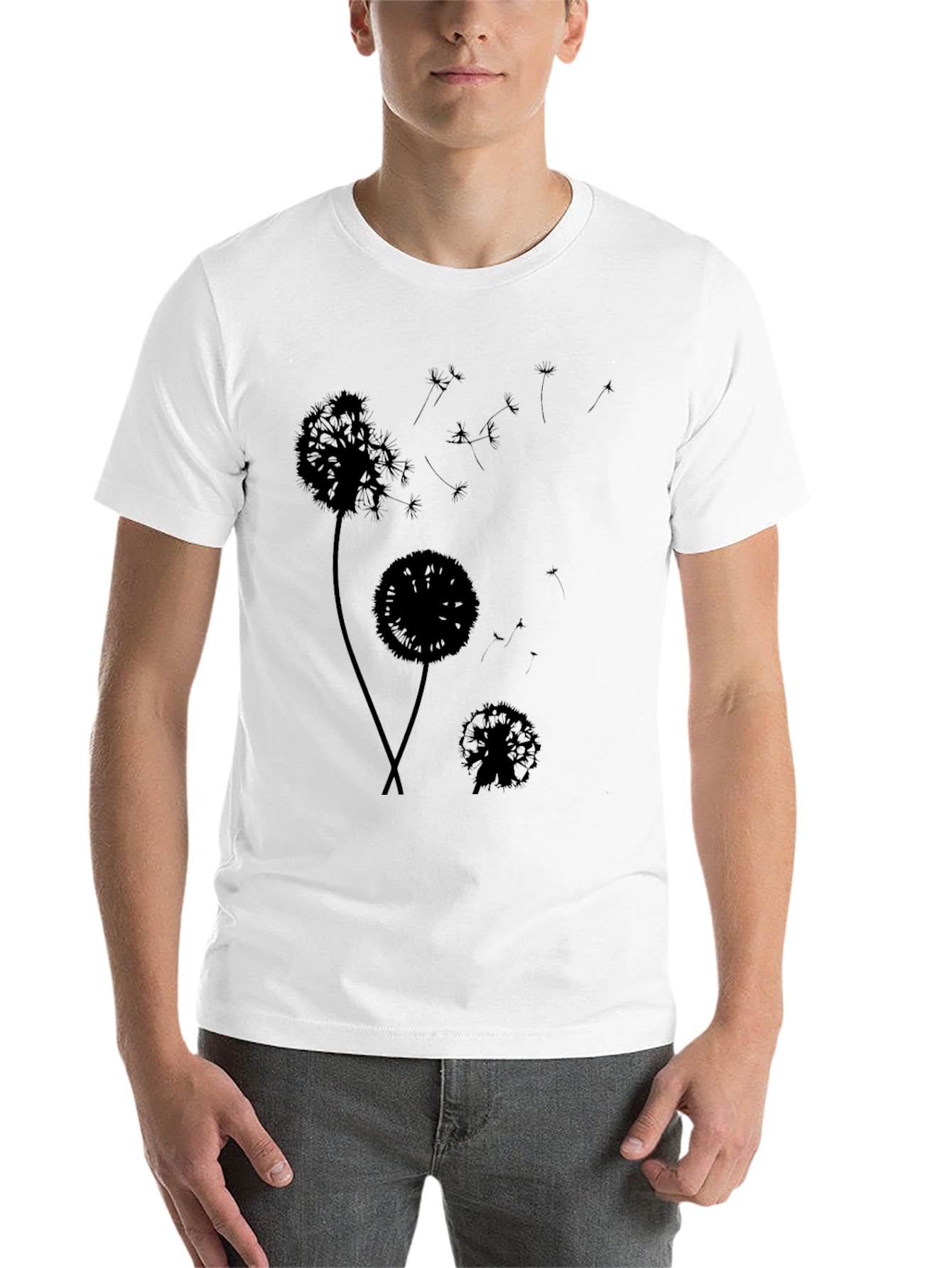 Black Dandelion Silhouette Black T-Shirt - Stylish Graphic Tee view 14