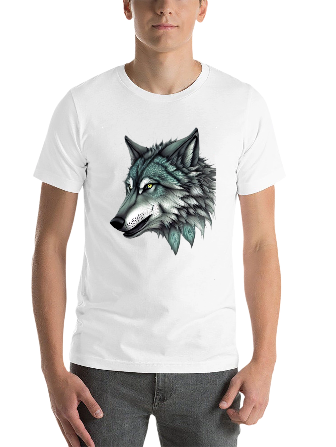 Black Wolf Graphic Print Black T-Shirt for Men view 14