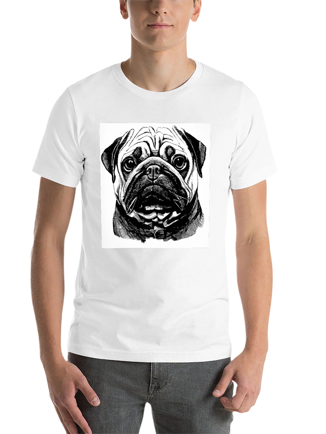 Black Pug Portrait Graphic Black T-Shirt view 14