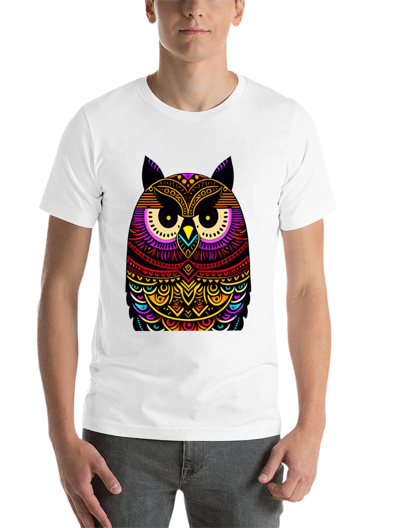 Black Vibrant Owl Graphic Black T-Shirt view 14