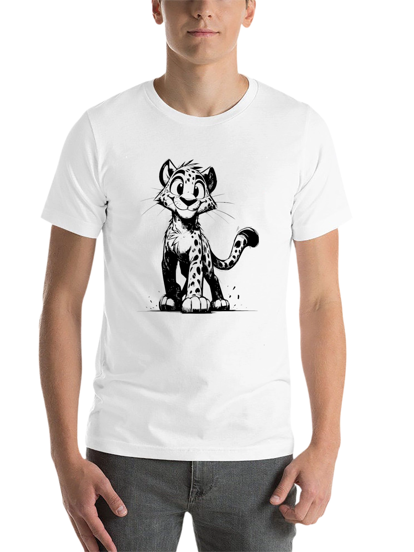 Black Cartoon Cheetah Graphic Black T-Shirt view 14