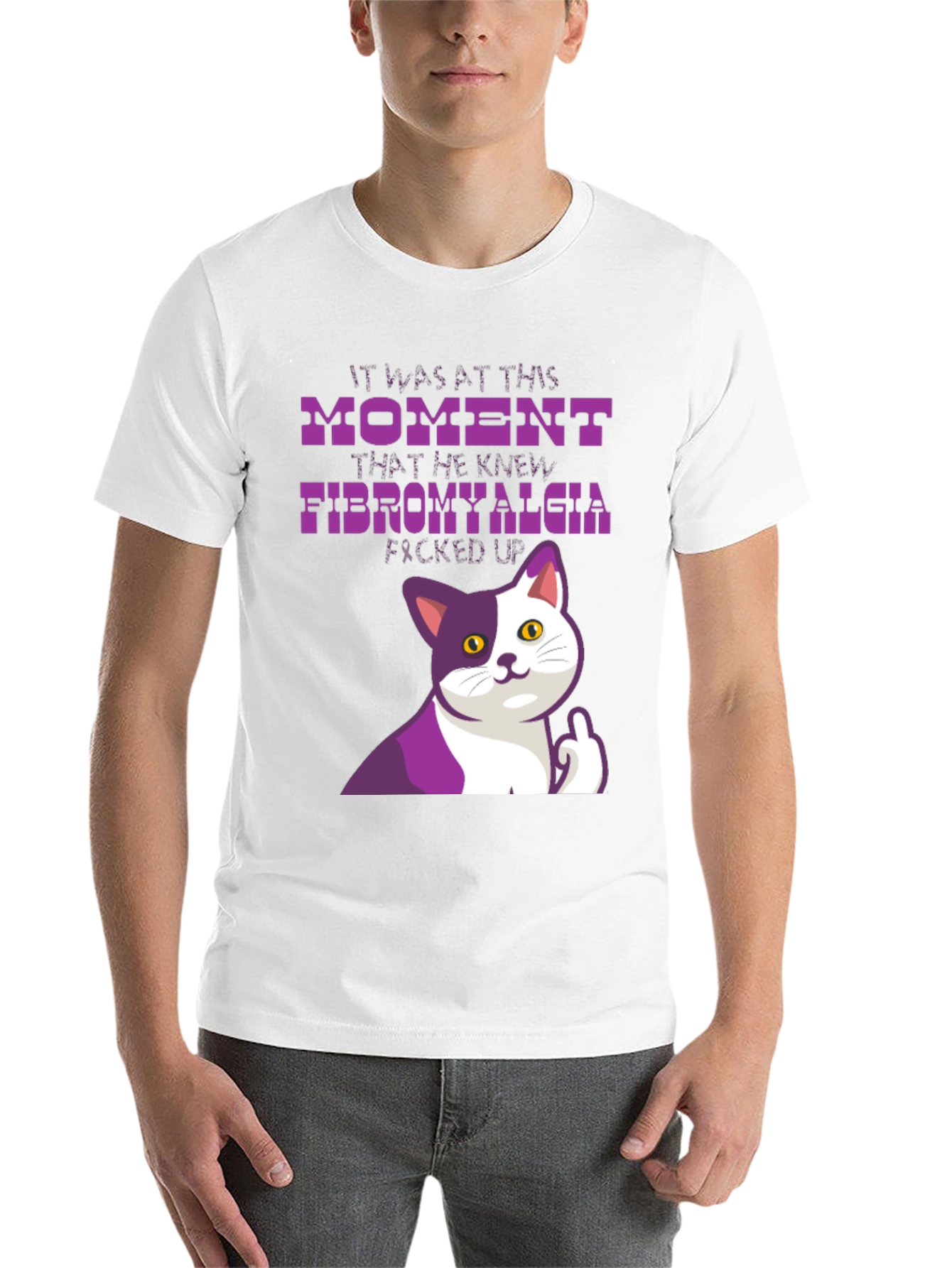 Black Funny Fibromyalgia Cat T-Shirt view 14
