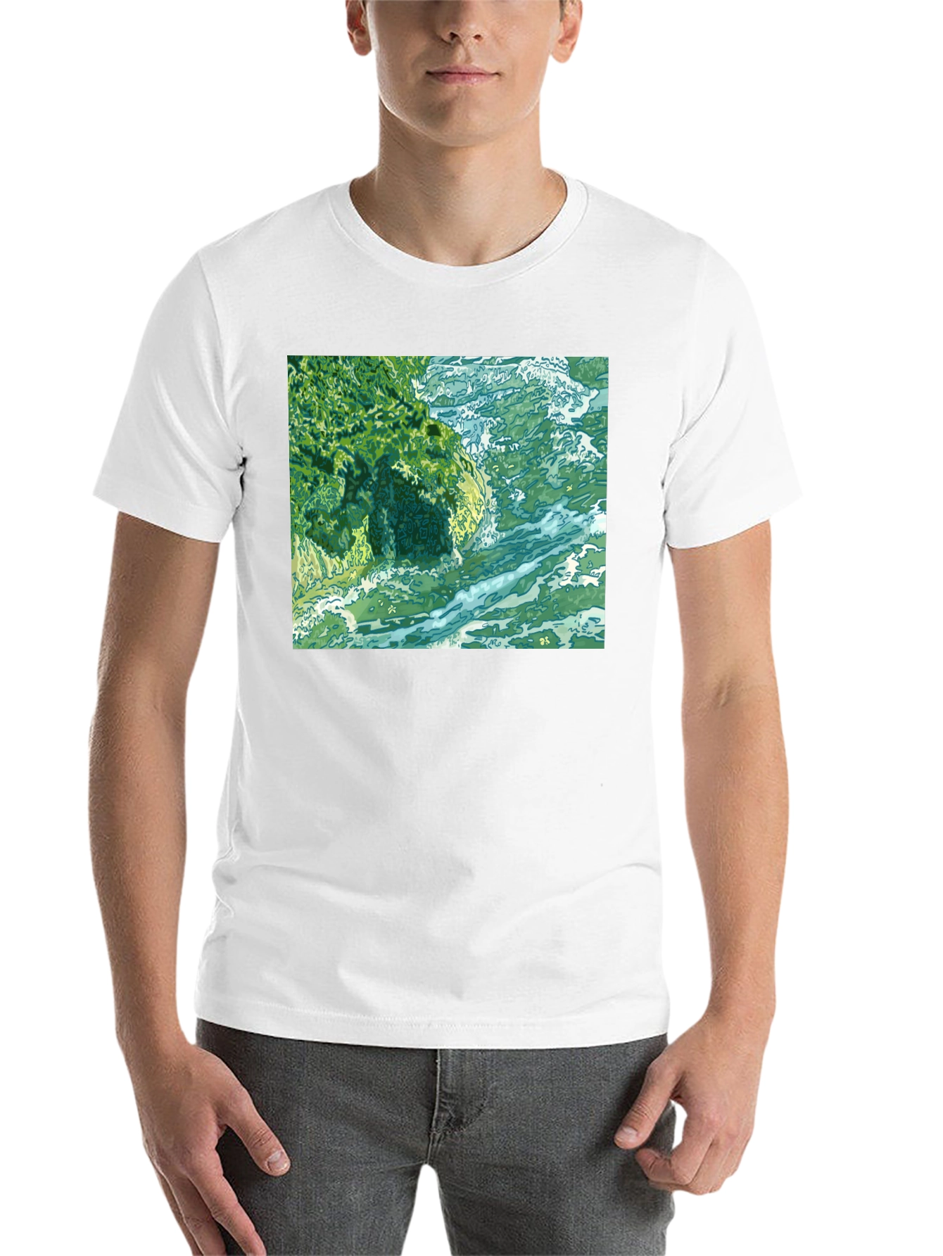 Black Ocean Scene Graphic Tee - Black Cotton Blend view 14