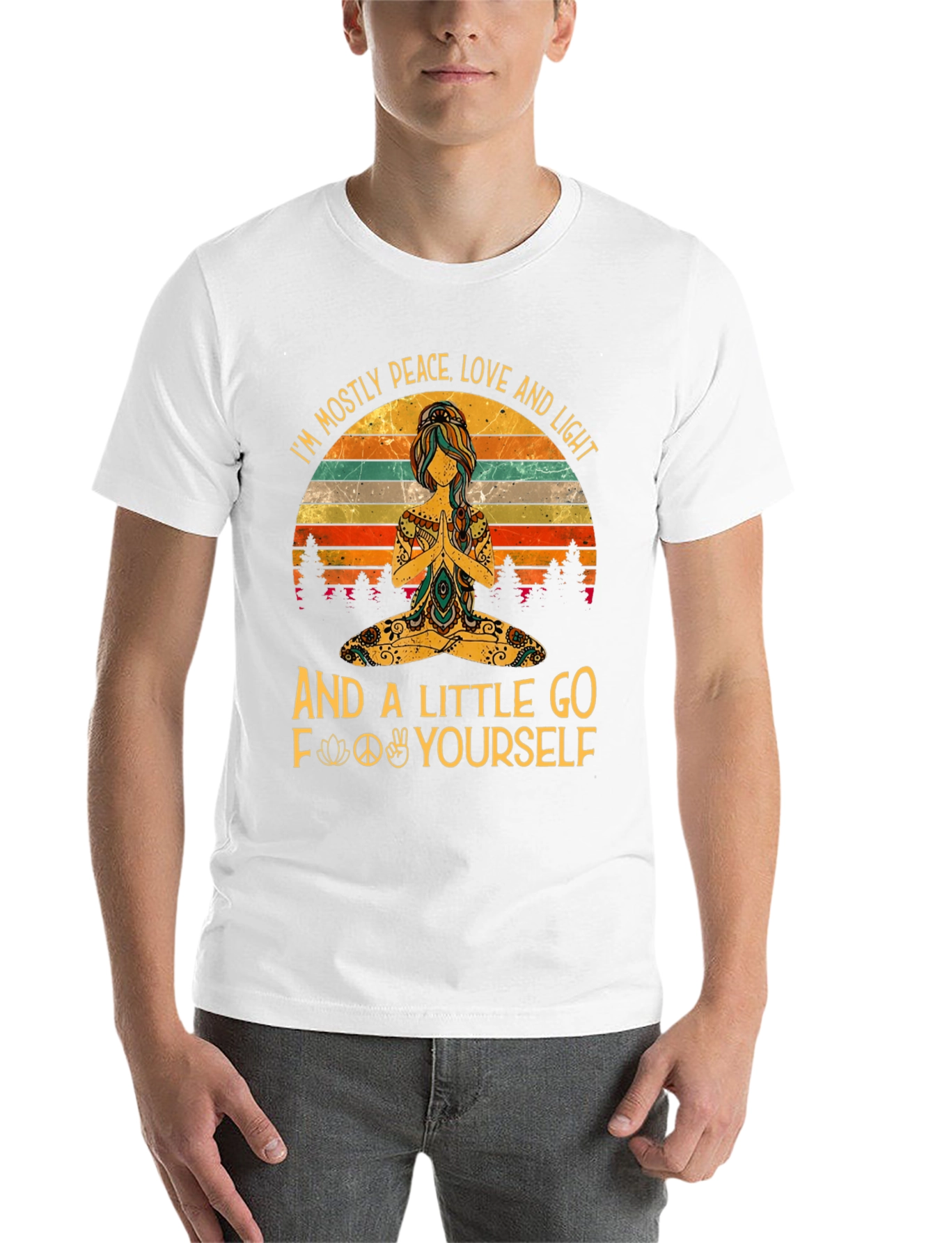 Black Peace Love Light Funny Yoga Graphic T-Shirt view 14
