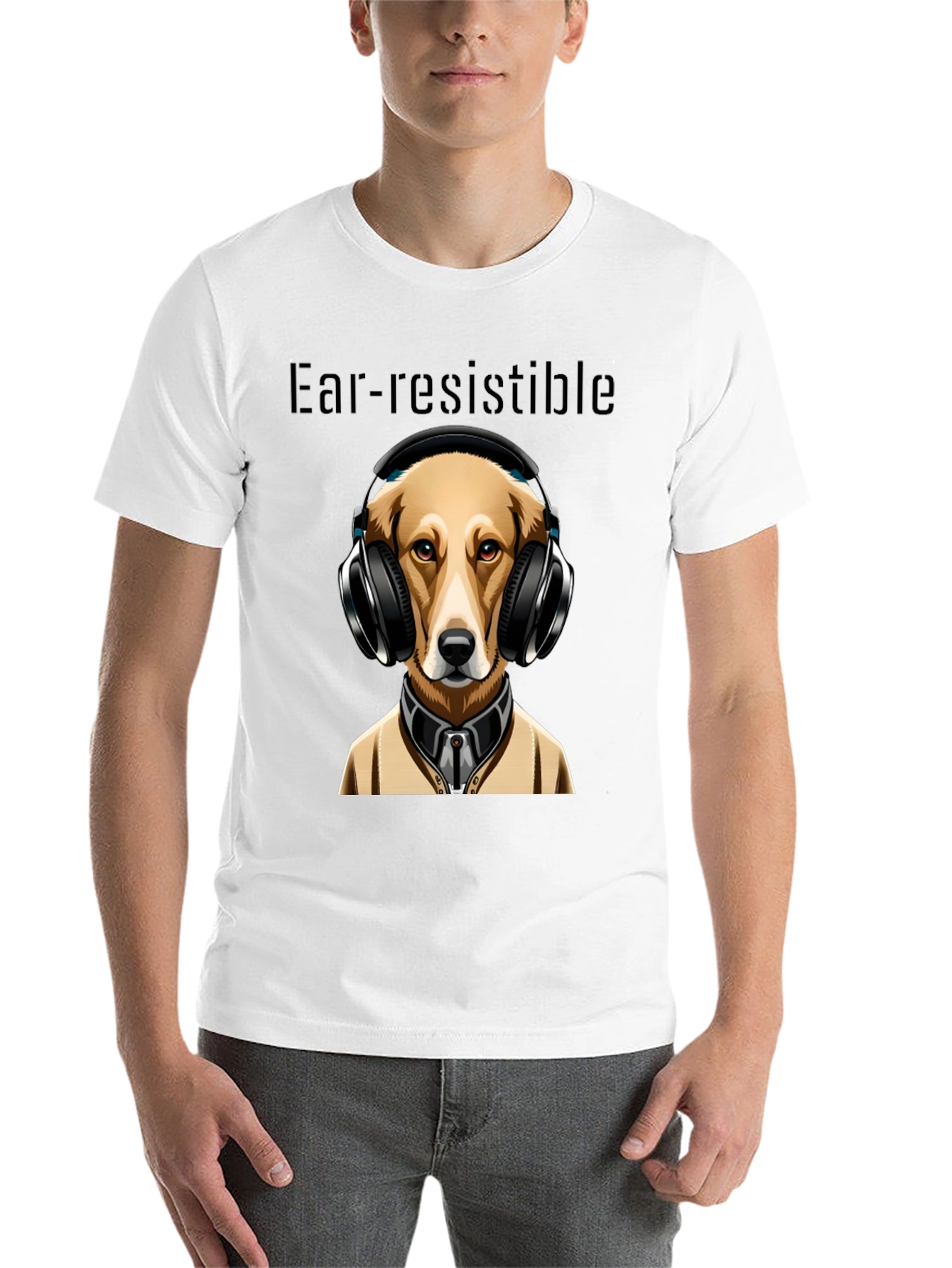 Black Ear-resistible Dog Headphones Graphic Tee view 14