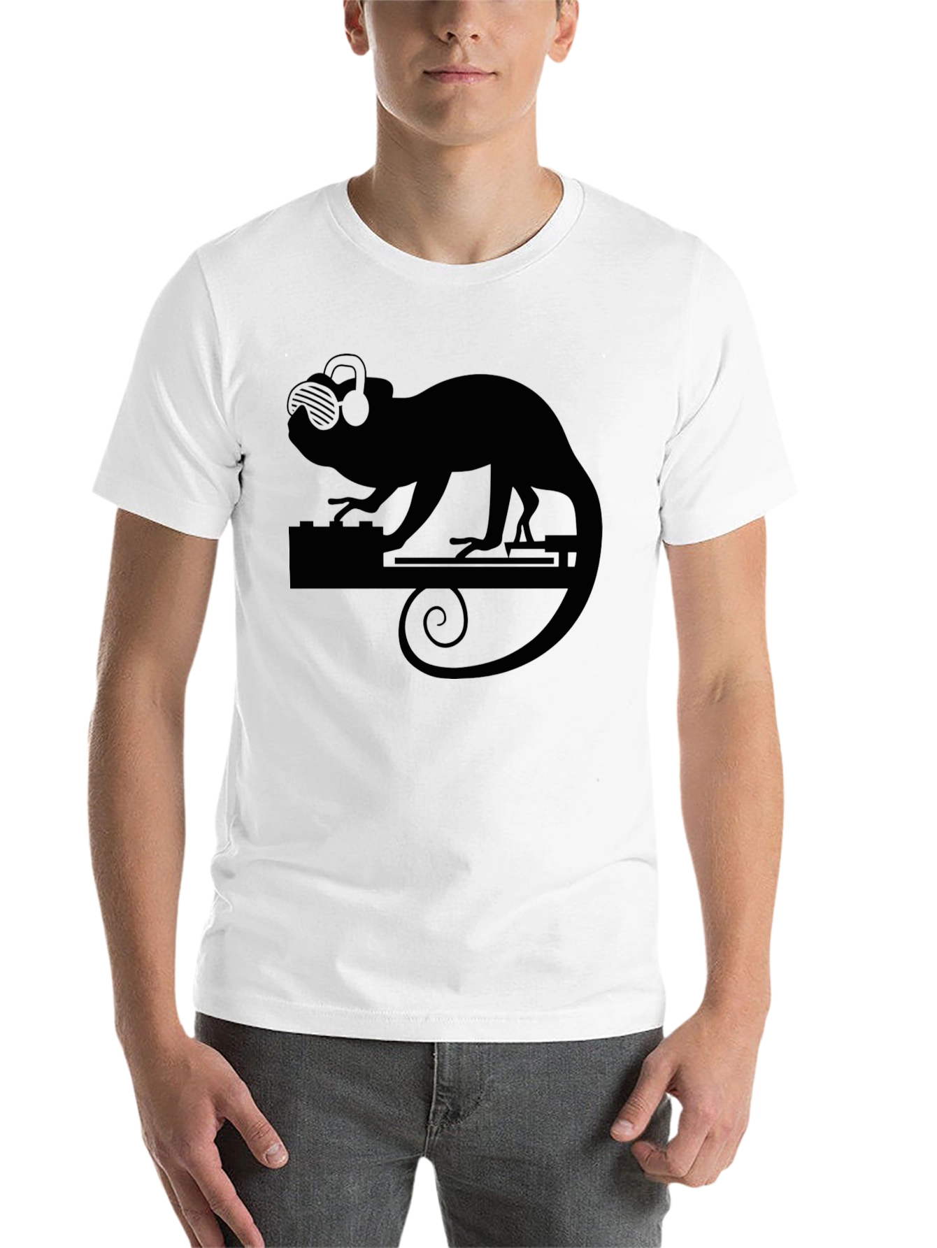 Black DJ Chameleon Black T-Shirt - Cool Party Animal Design view 14