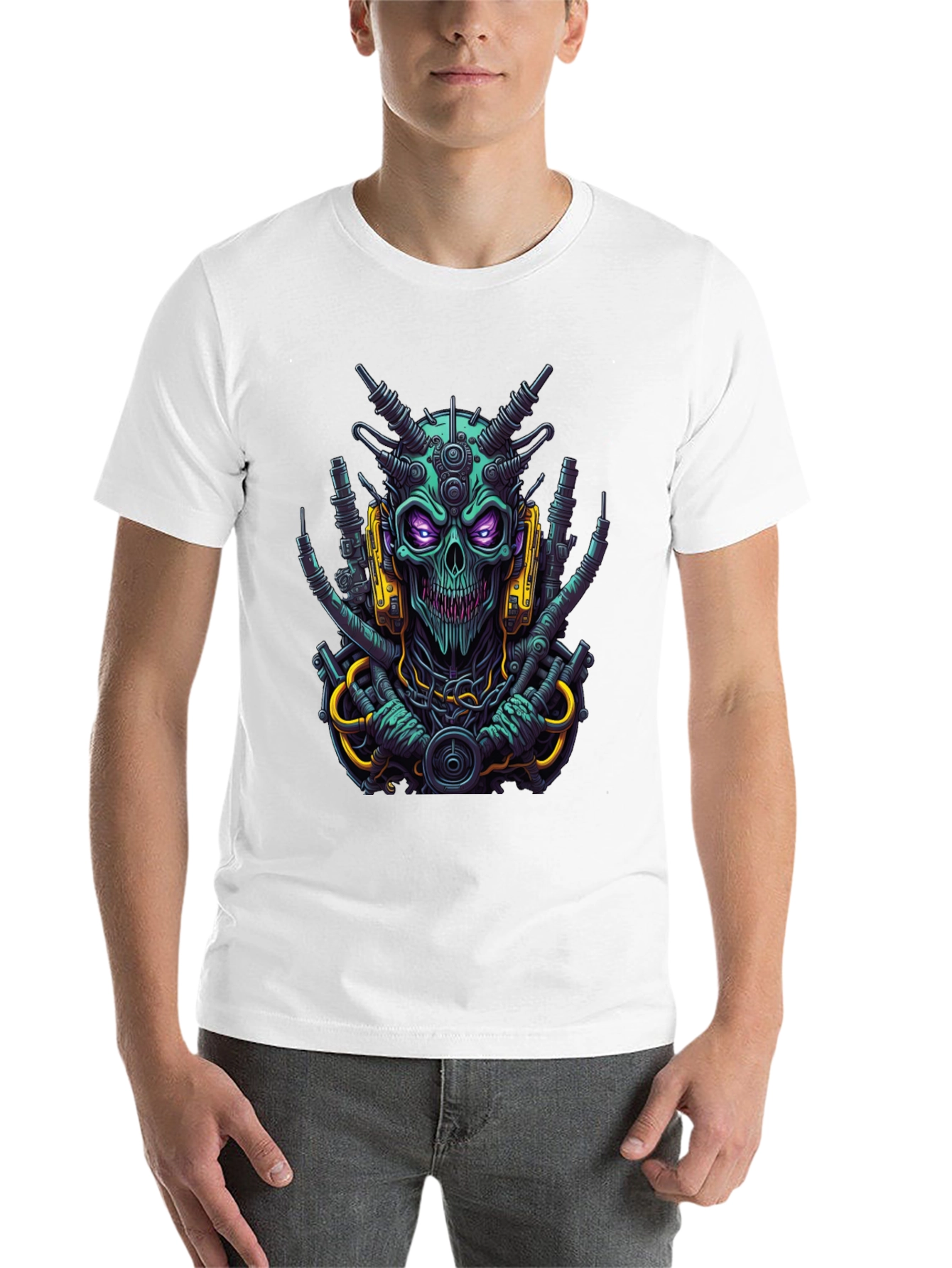 Black Cyberpunk Skull T-Shirt - Bold Sci-Fi Style view 14