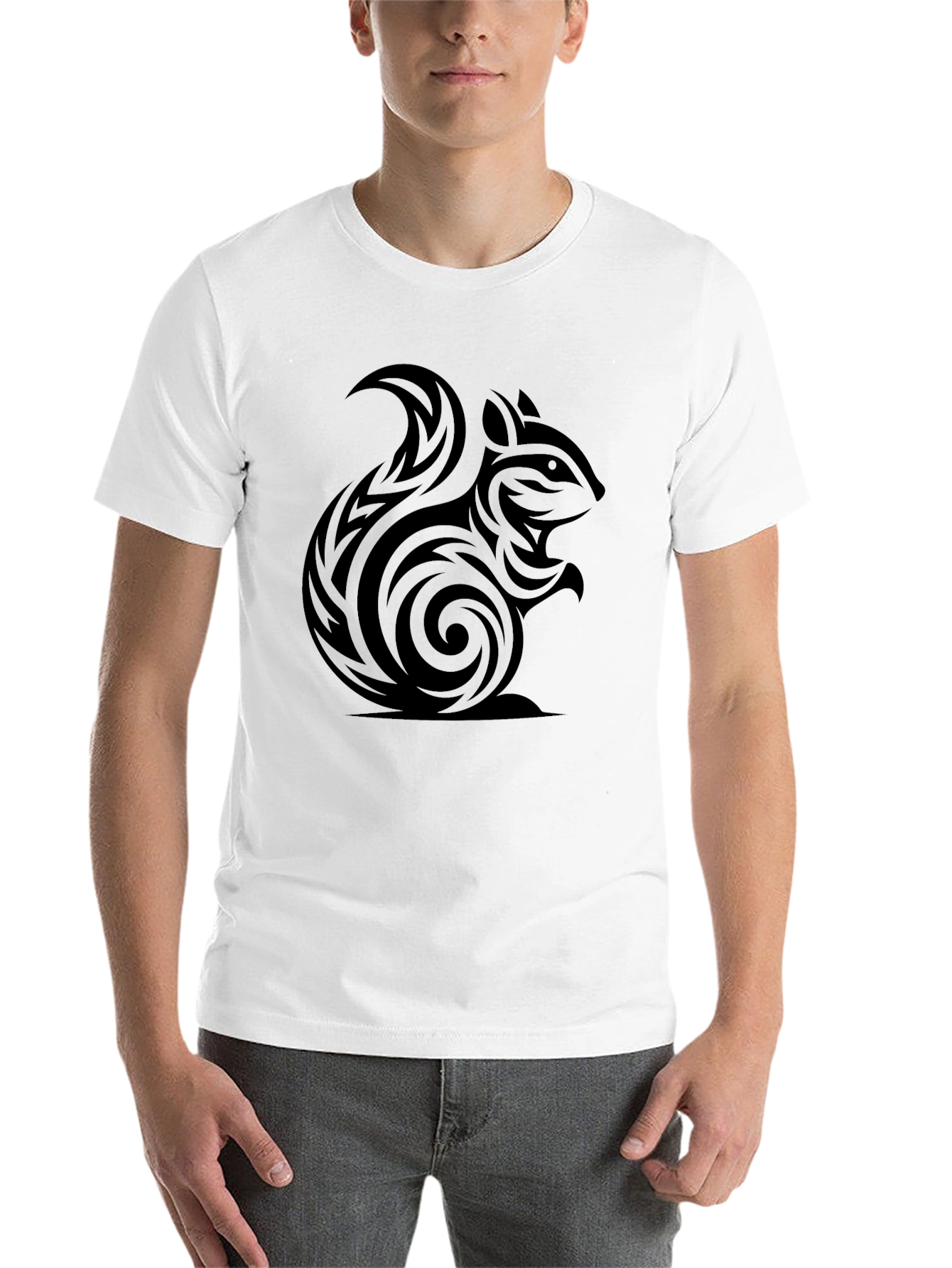 Black Tribal Squirrel Tee - Black Cotton Graphic T-Shirt view 14