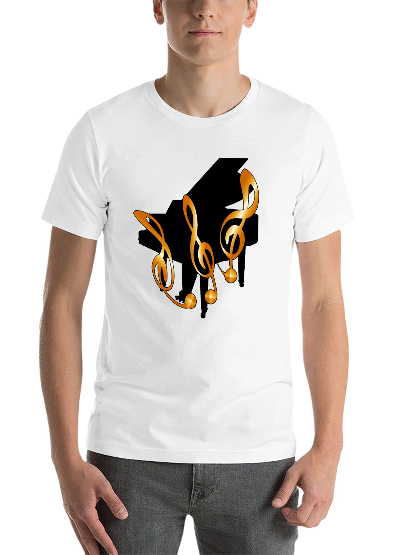 Black Musical T-Shirt with Piano & Treble Clef Design view 14