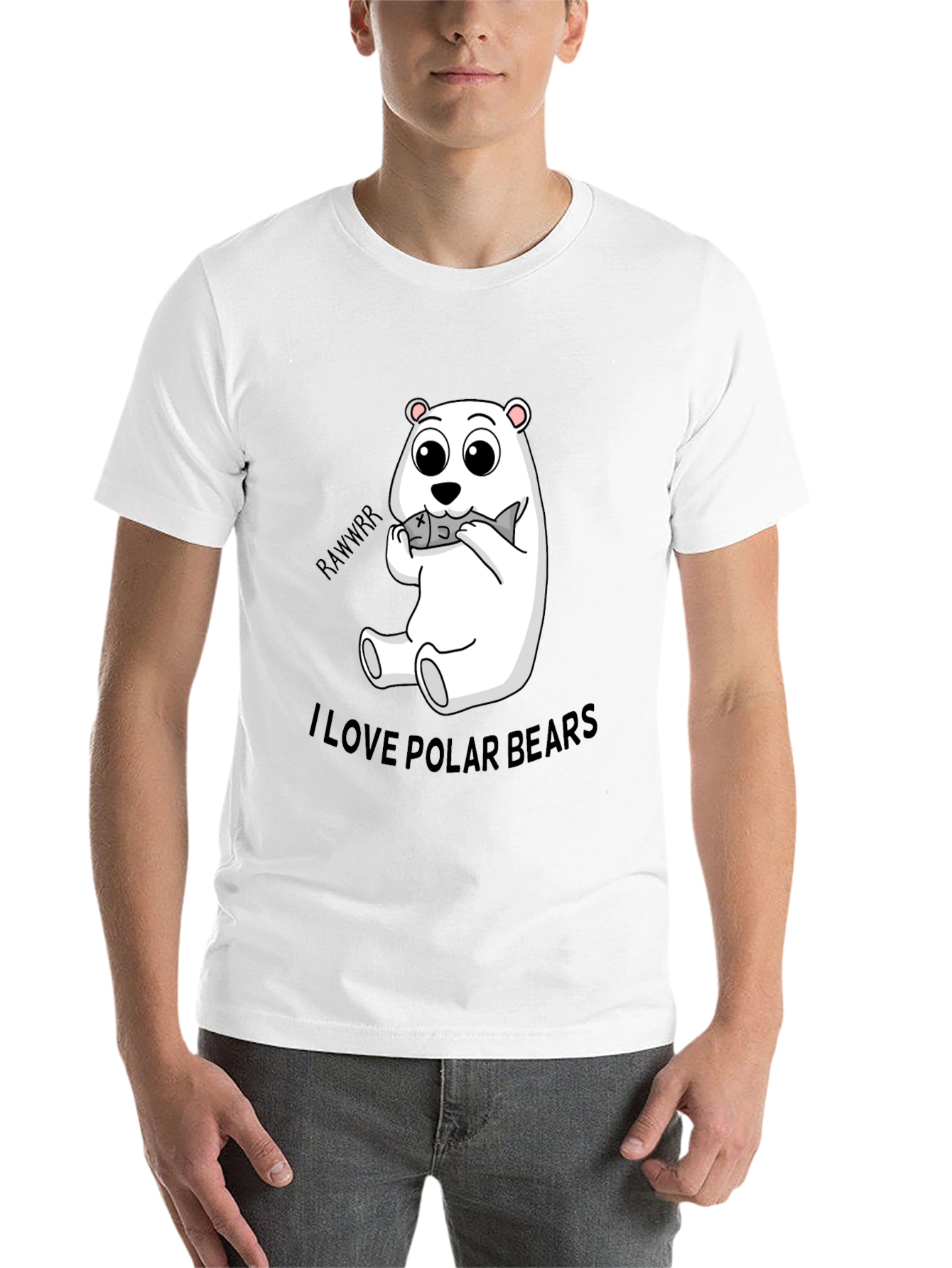 Black Cute Polar Bear Eating Fish Black T-Shirt view 14