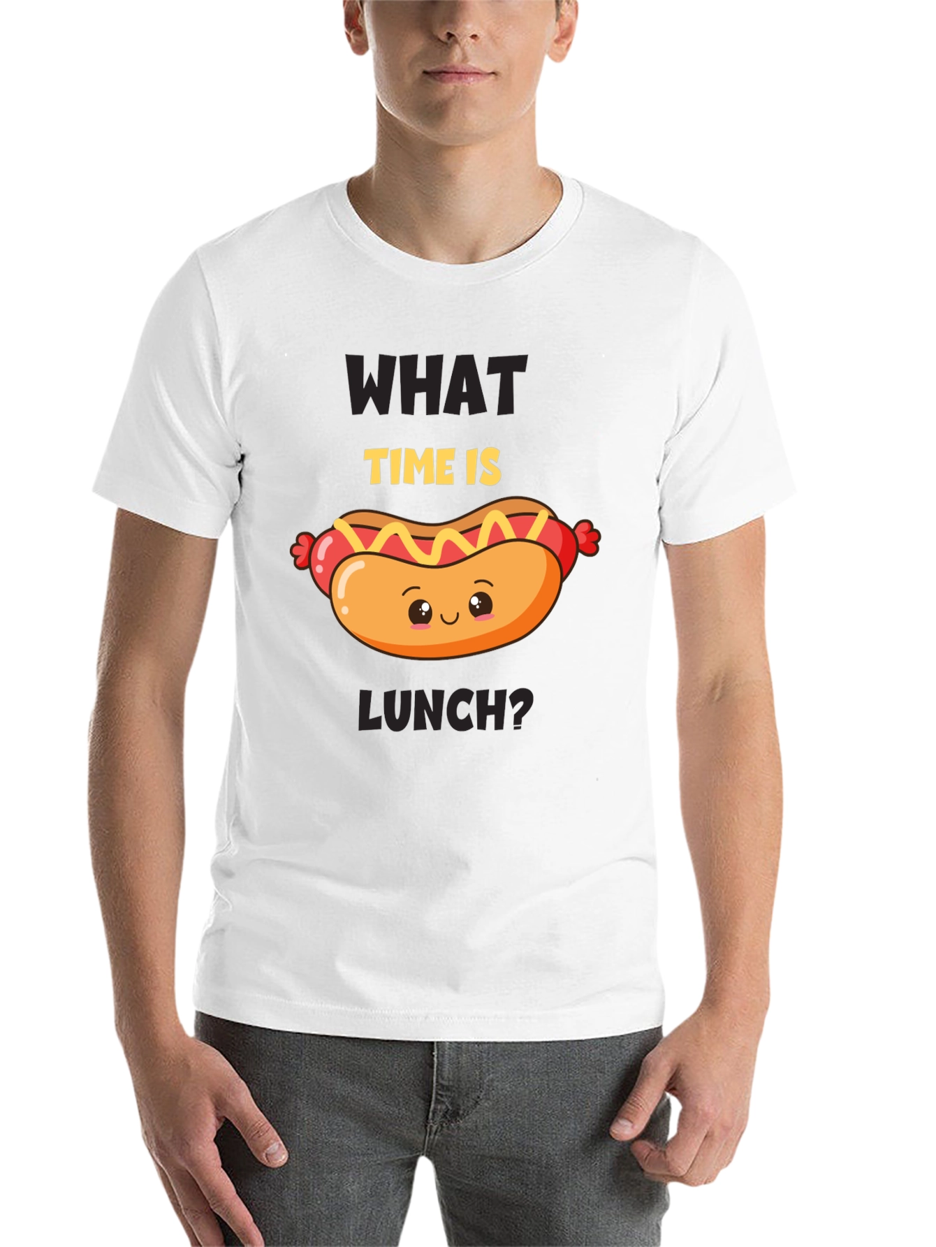 Black Funny Hot Dog T-Shirt - What Time Is Lunch? view 14