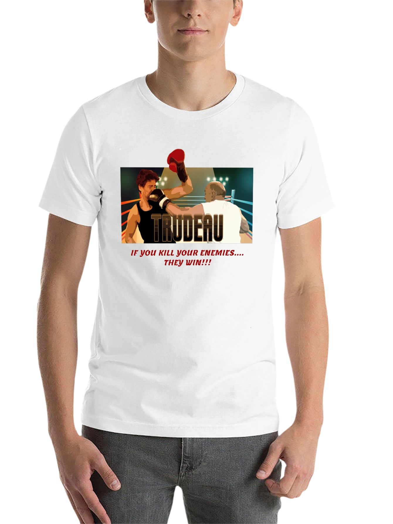 Black Trudeau Boxing Graphic Tee - Political Statement T-Shirt view 14