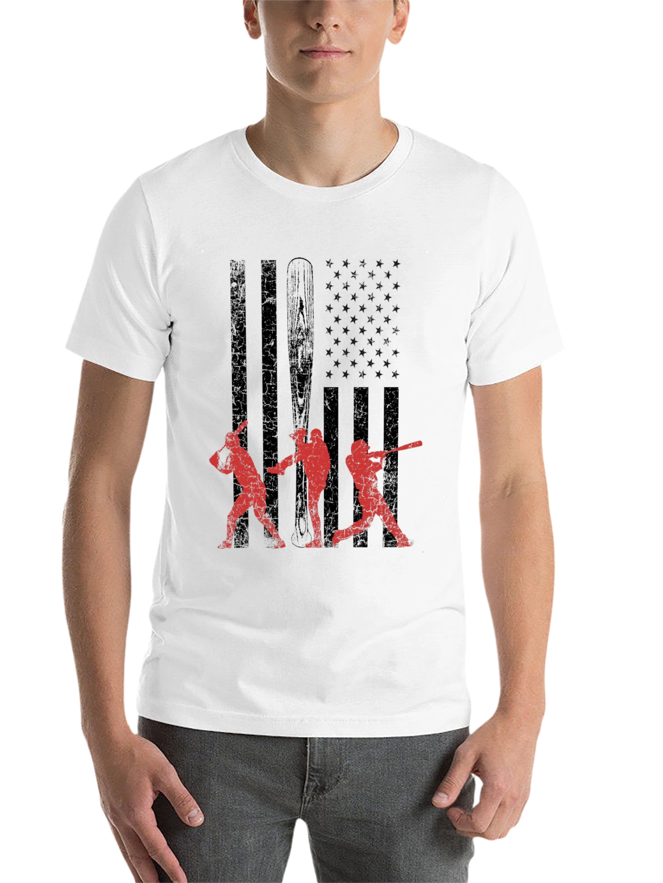 Black Baseball USA Flag Graphic T-Shirt view 14