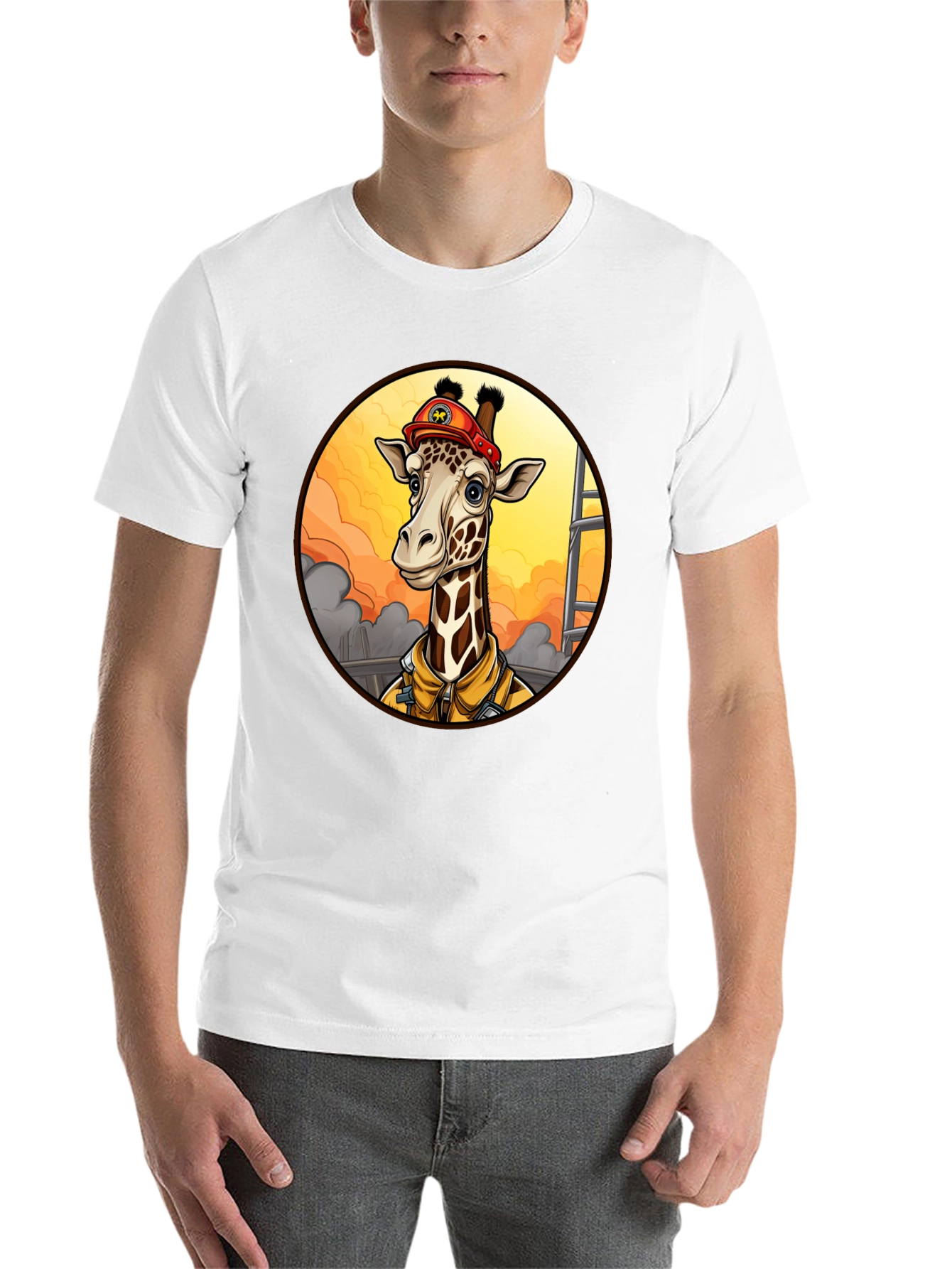 Black Giraffe Firefighter T-Shirt - Unique Cartoon Design view 14