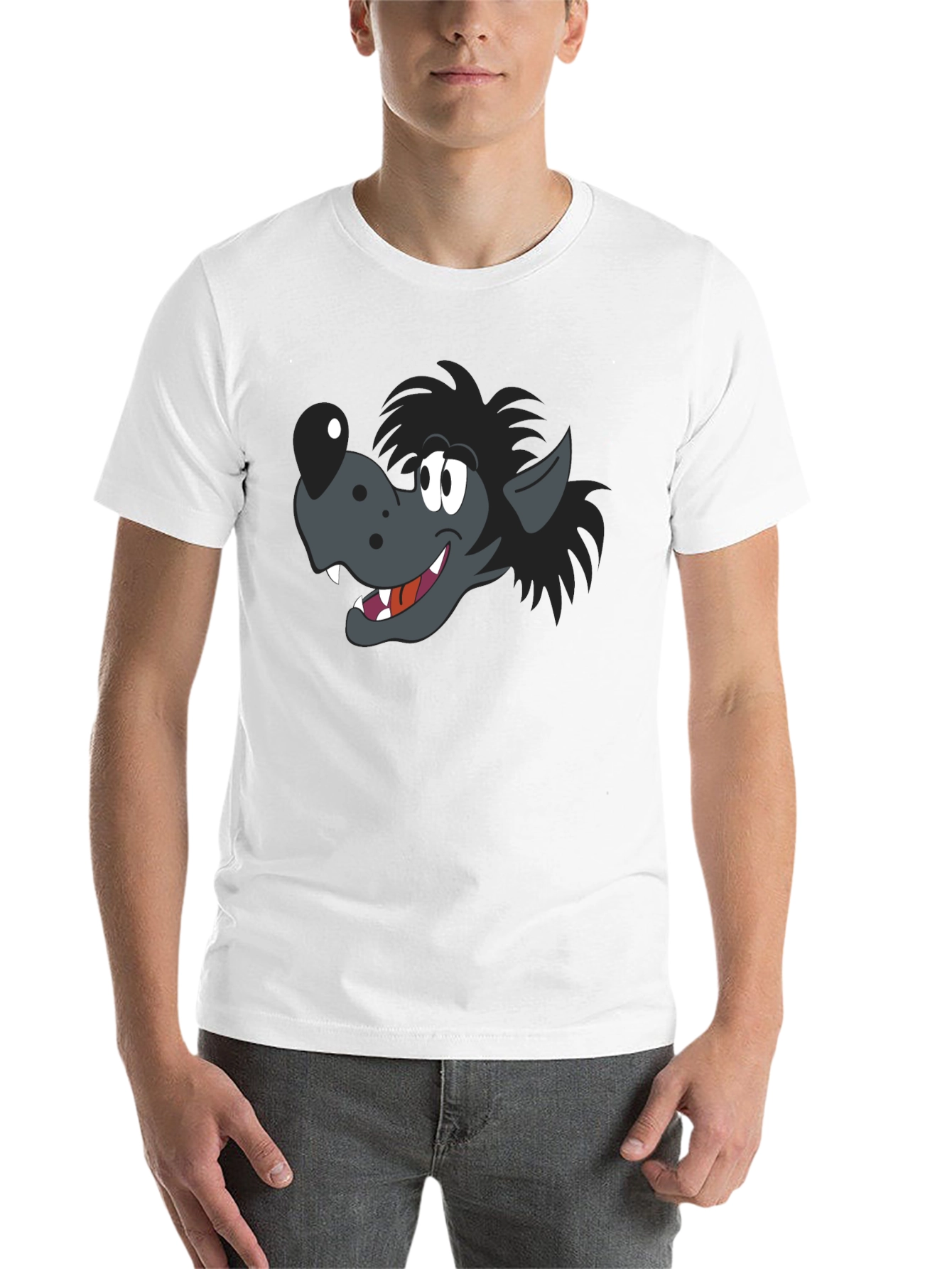 Black Cartoon Wolf Graphic Black T-Shirt view 14