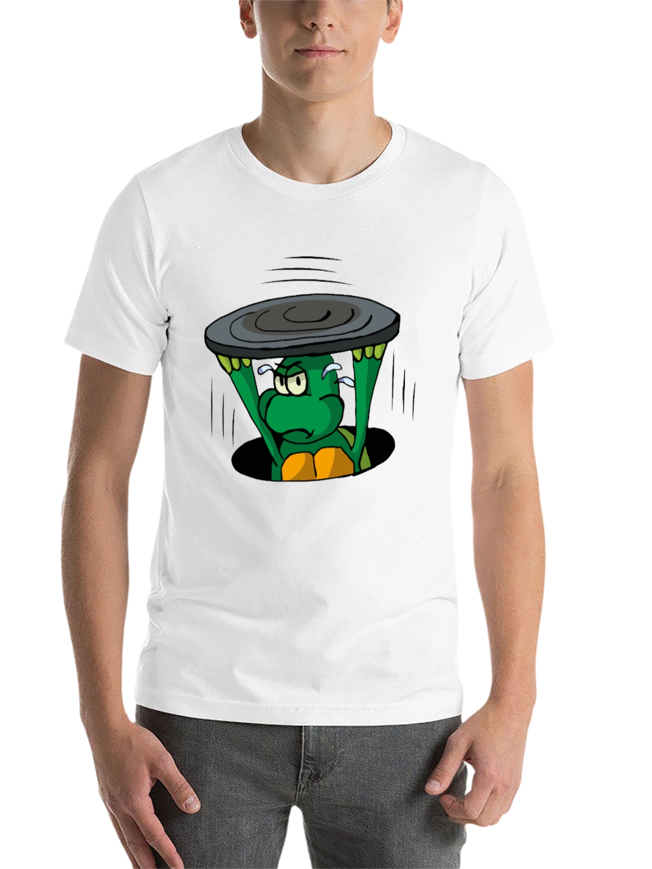 Black Cartoon Turtle Lifting Manhole Cover Black T-Shirt view 14