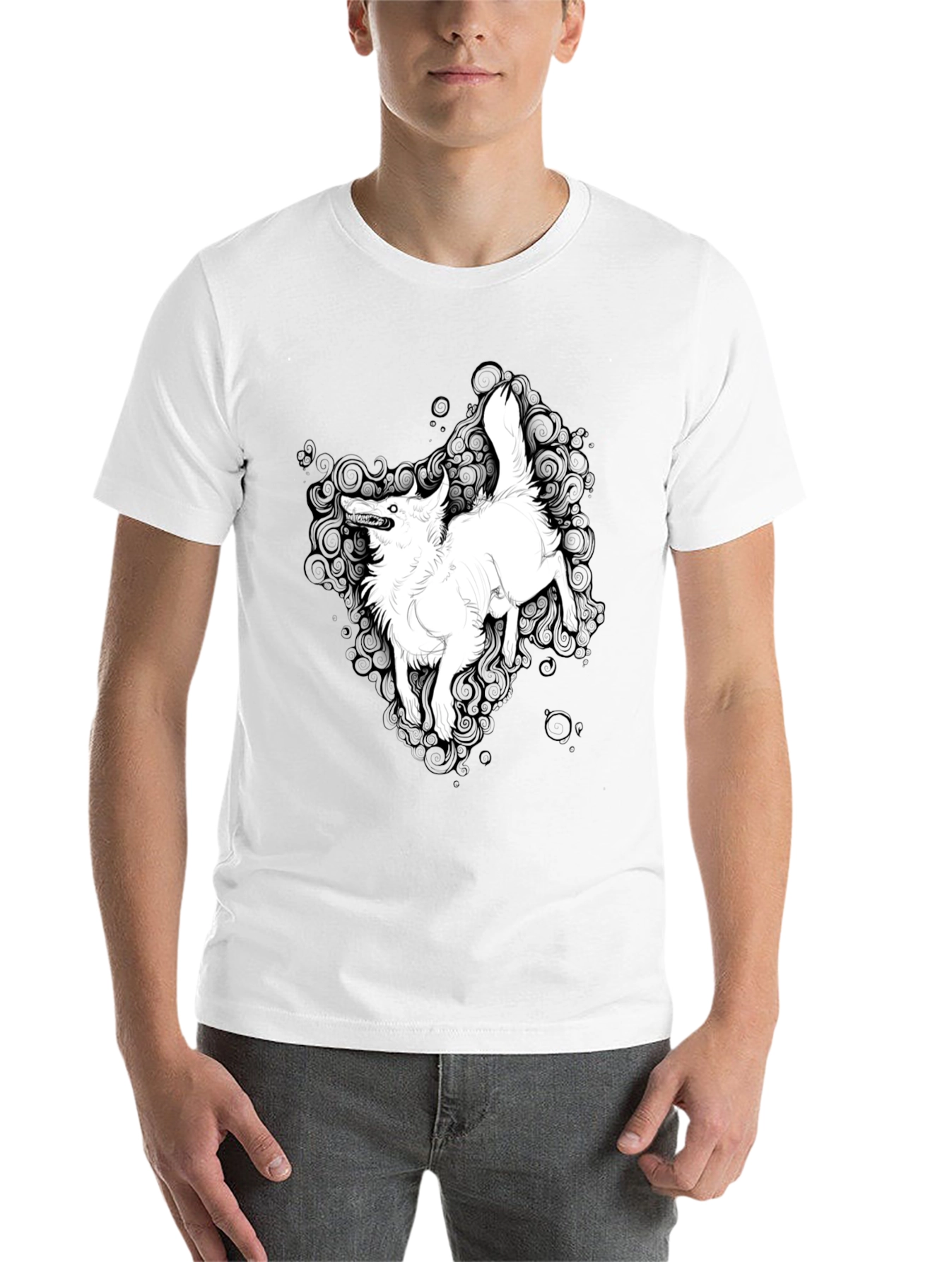 Black Black Graphic Tee - White Wolf Print view 14