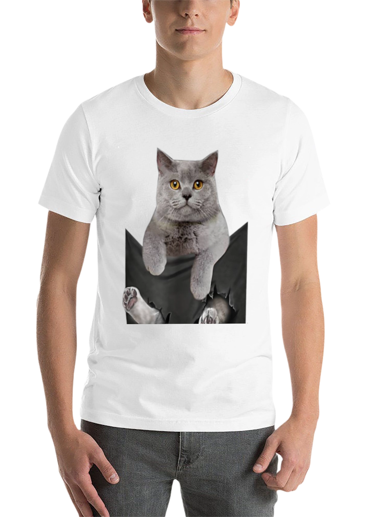 Black Cat Pocket T-Shirt: Hilarious Kitten Peek! view 14