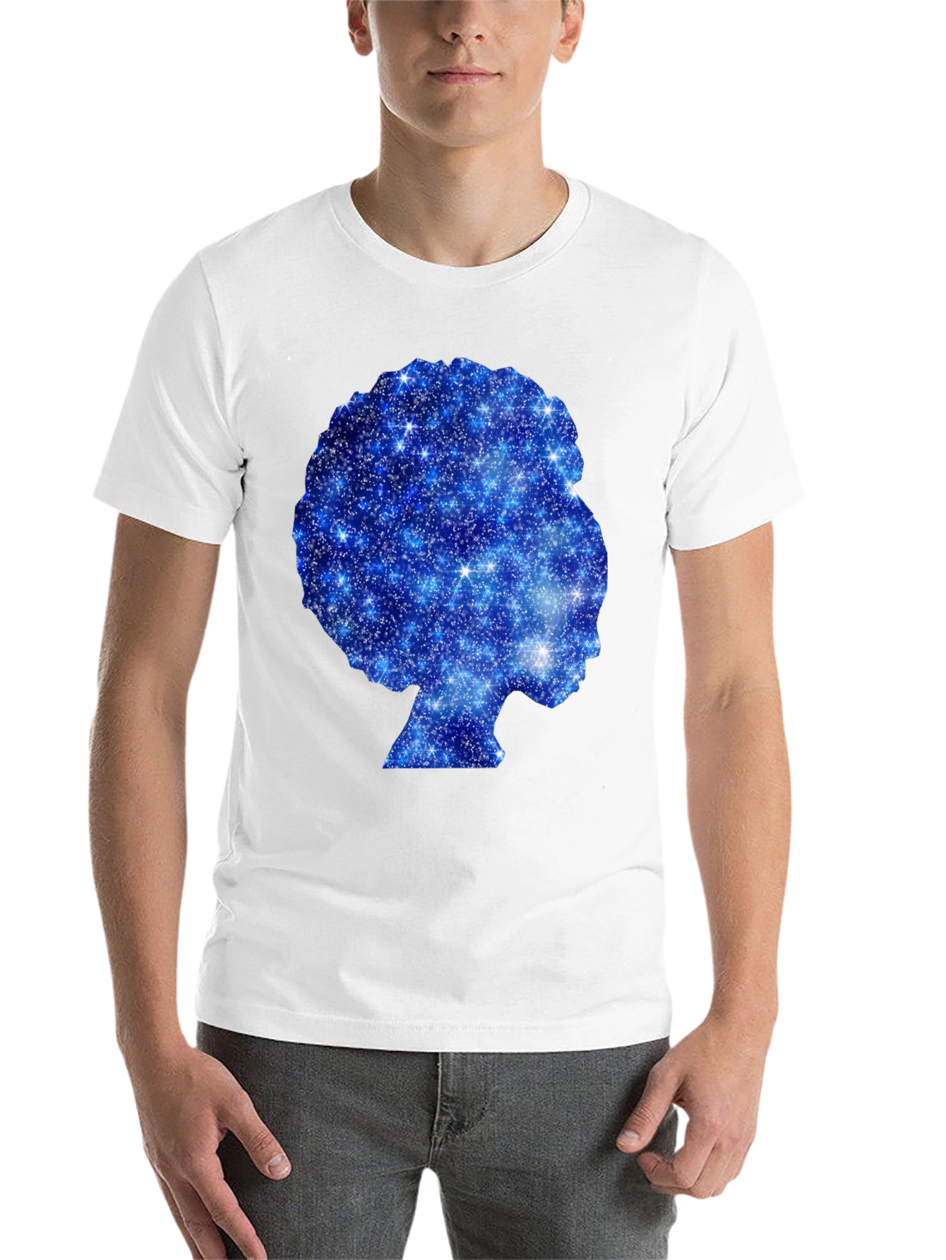 Black Galaxy Afro Woman Silhouette Black T-Shirt view 14