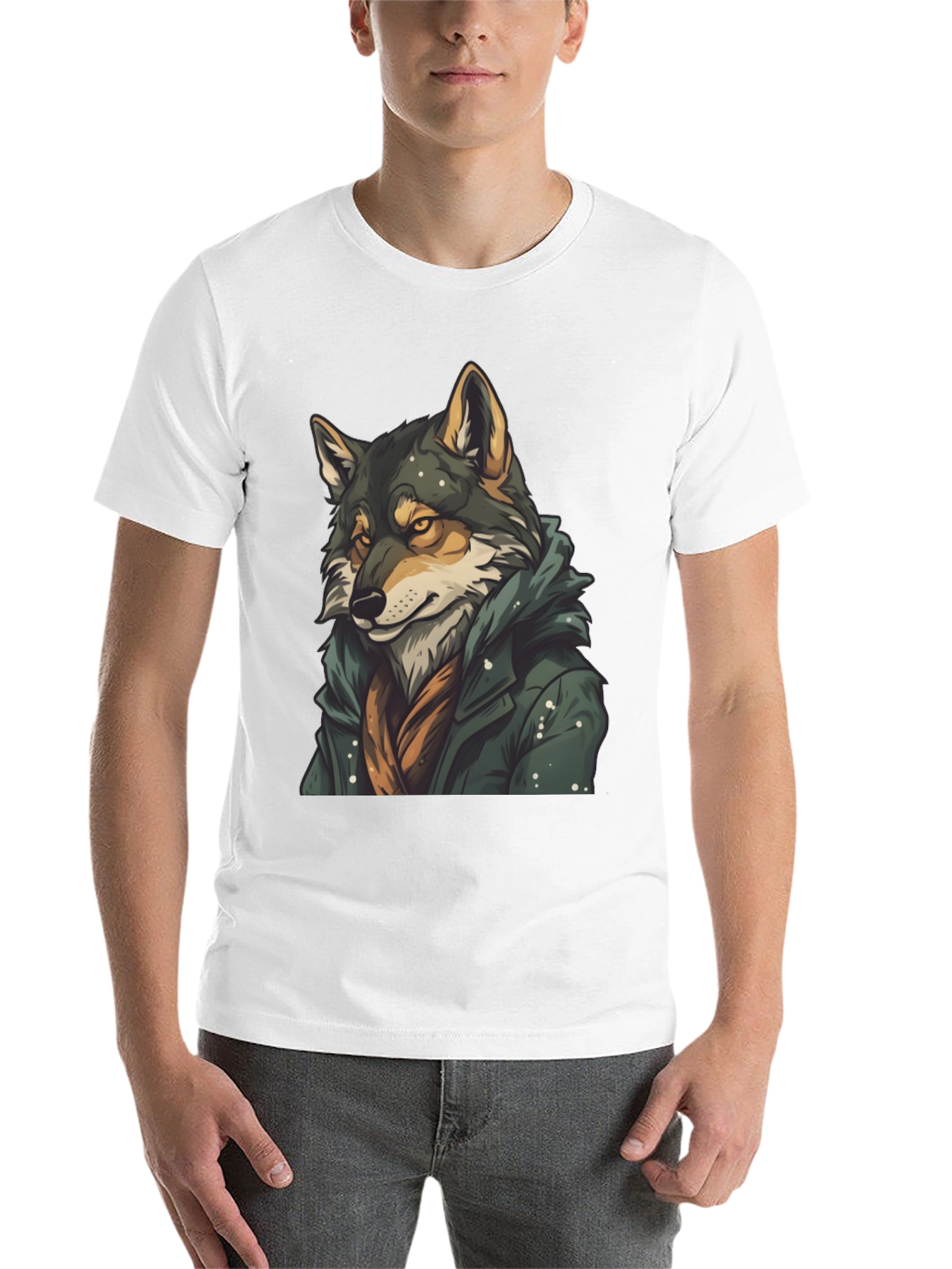 Black Wolf in Coat Graphic T-Shirt - Stylish Animal Tee view 14