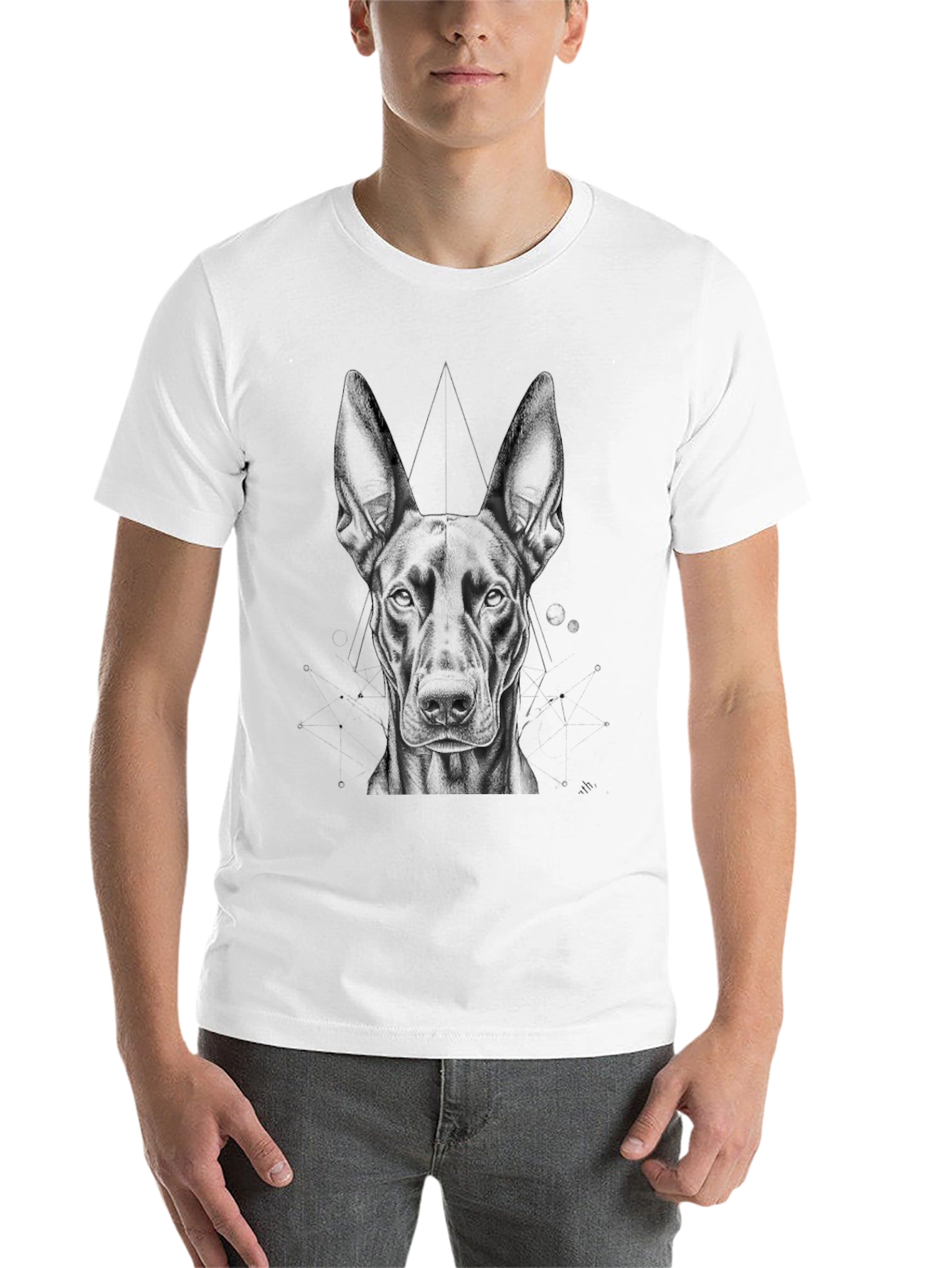 Geometric Dog Graphic Tee - Black Cotton T-Shirt - 14