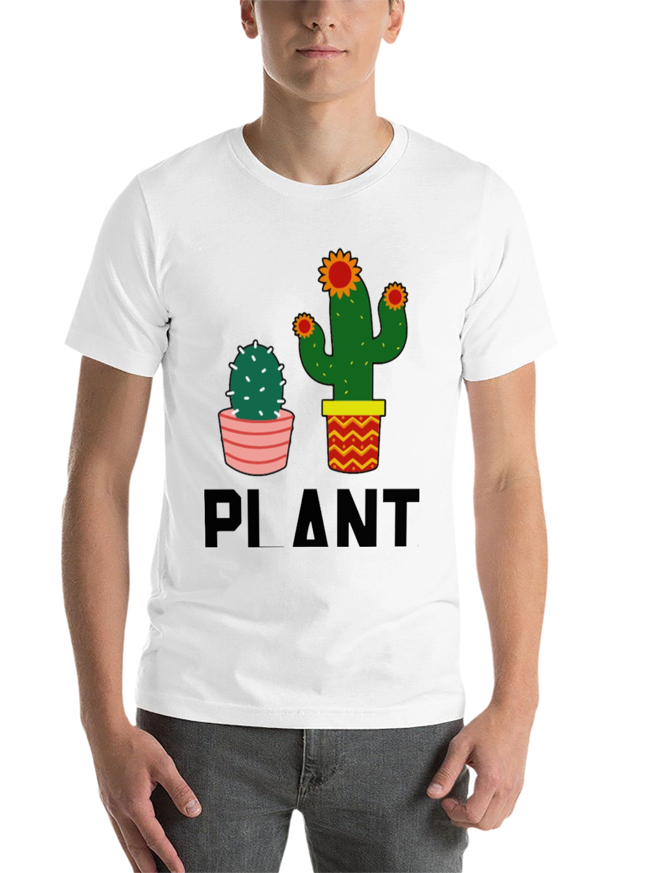 Black Cactus Plant Graphic Tee - Black Cotton Casual T-Shirt view 14
