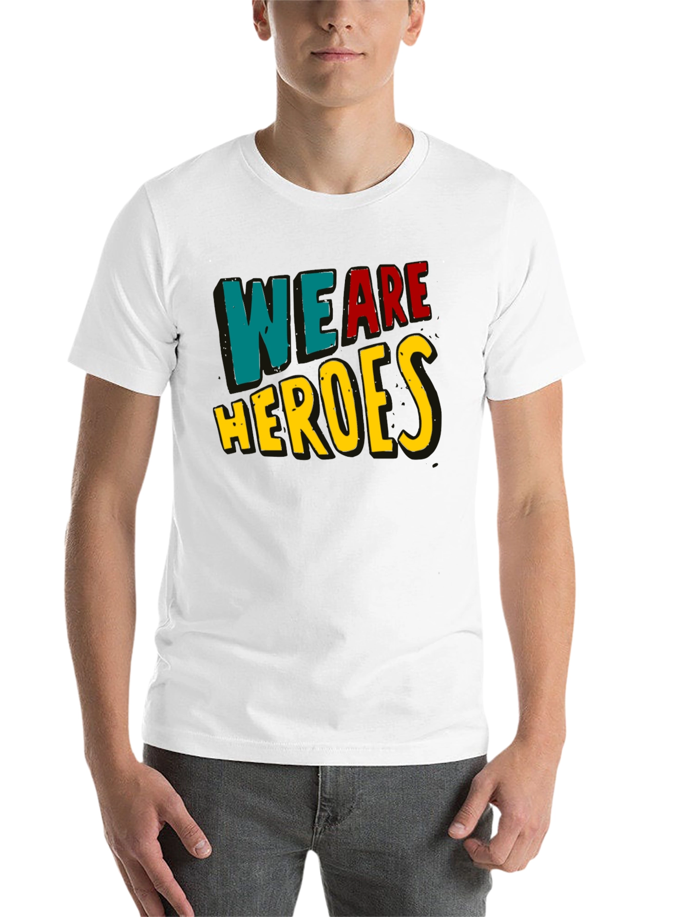 Black We Are Heroes T-Shirt - Black Crew Neck view 14