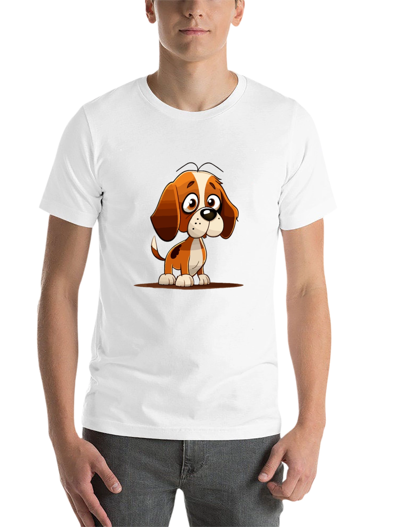 Black Cute Cartoon Dog Graphic Tee - Unisex view 14