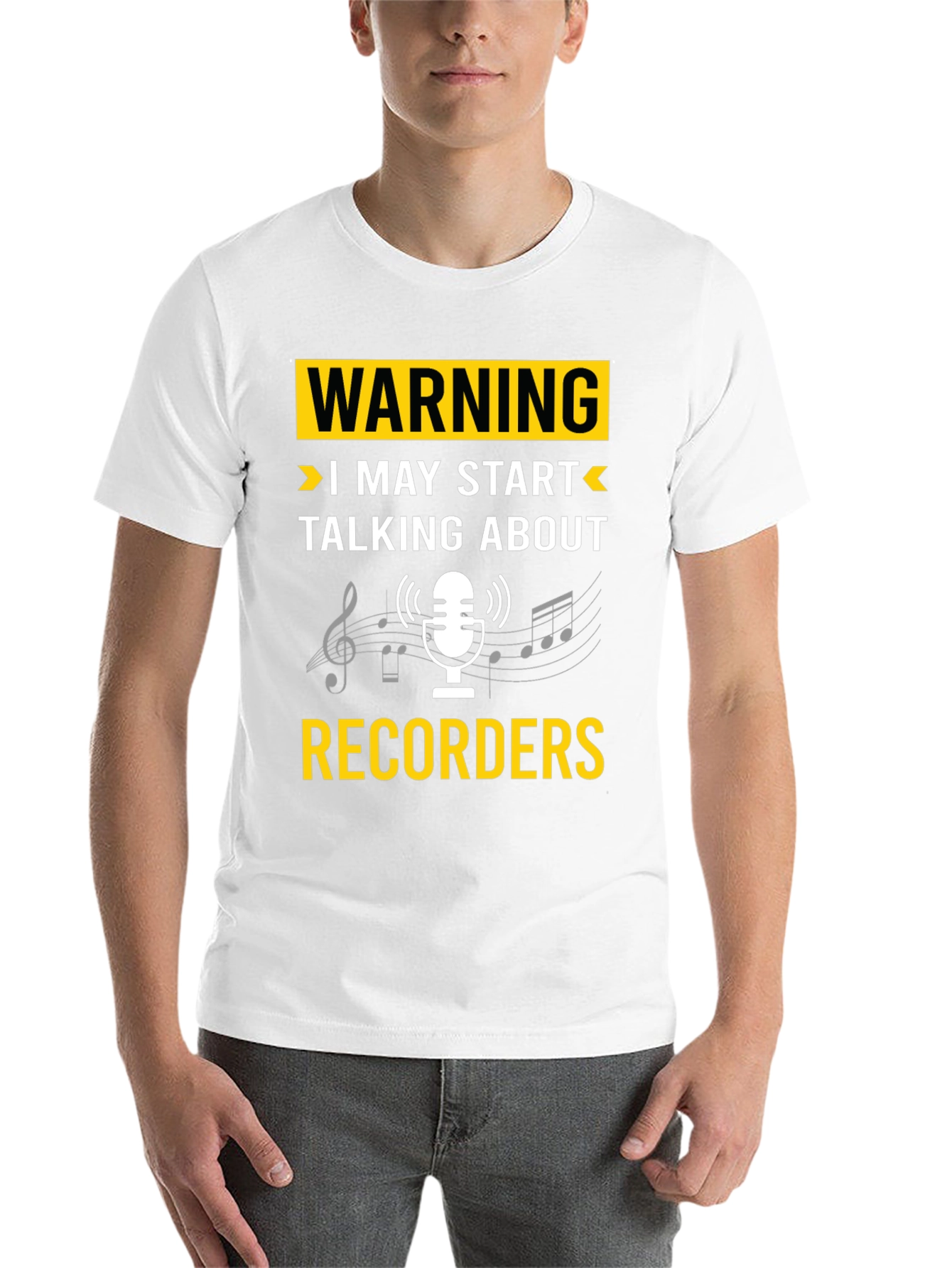 Black Warning Recorder T-Shirt: Music Lover's Tee view 14