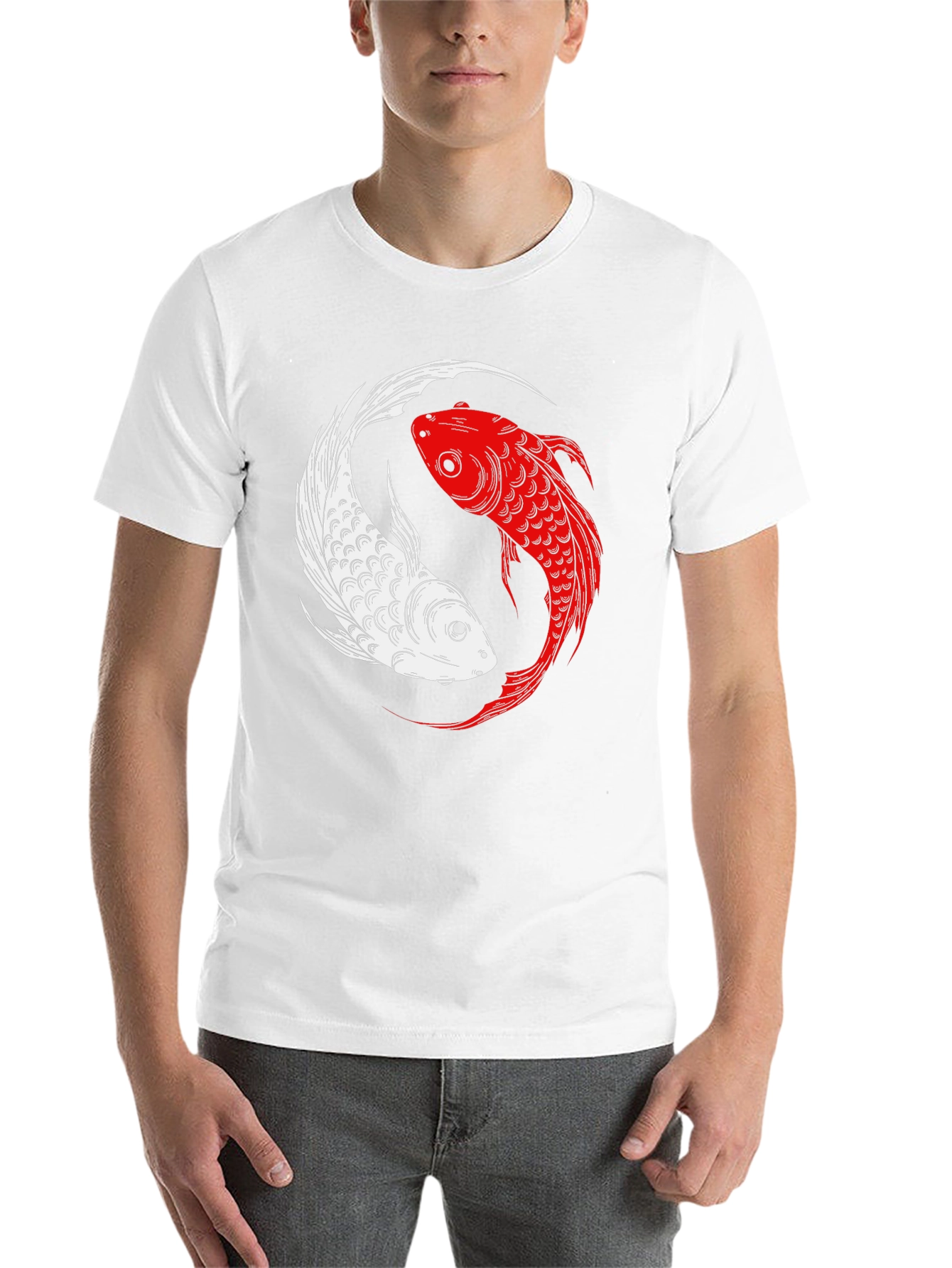 Black Yin Yang Koi Fish Graphic T-Shirt view 14