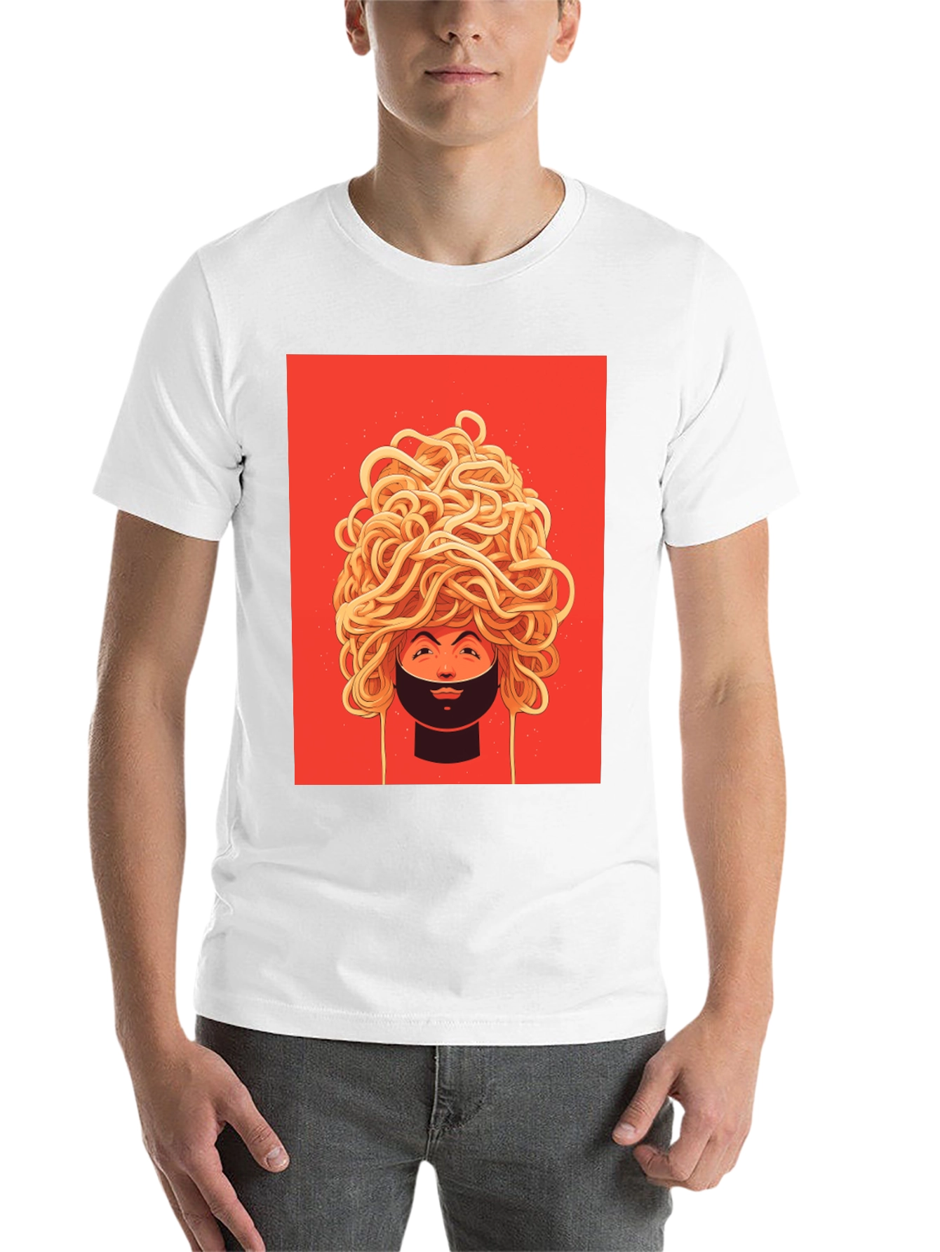Black Spaghetti Head Graphic Tee - Quirky Unisex T-Shirt view 14