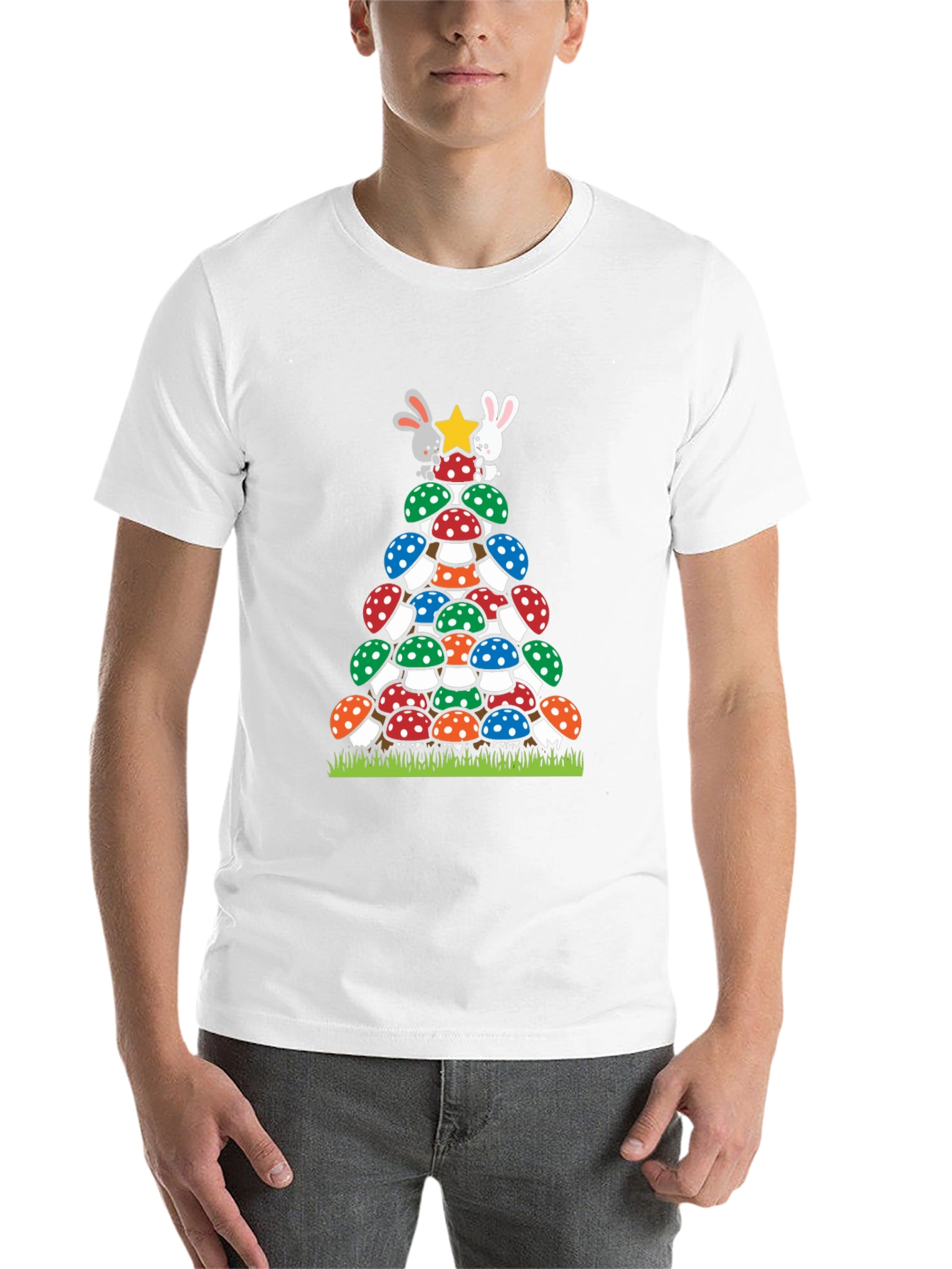 Black Mushroom Christmas Tree T-Shirt view 14