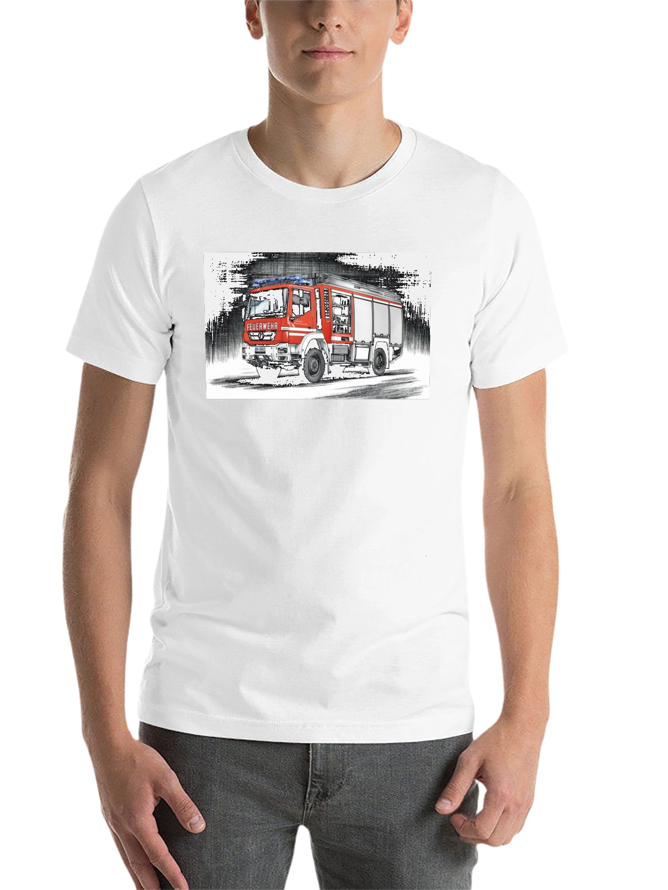 Black Fire Truck Graphic Tee - Black Cotton T-Shirt view 14