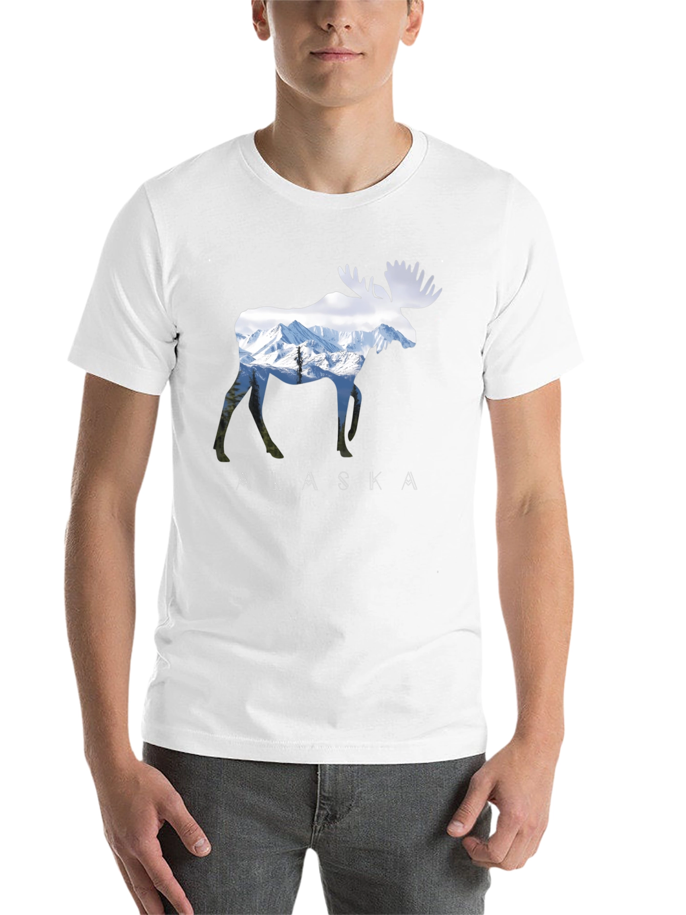 Black Alaska Moose Graphic Print T-Shirt view 14