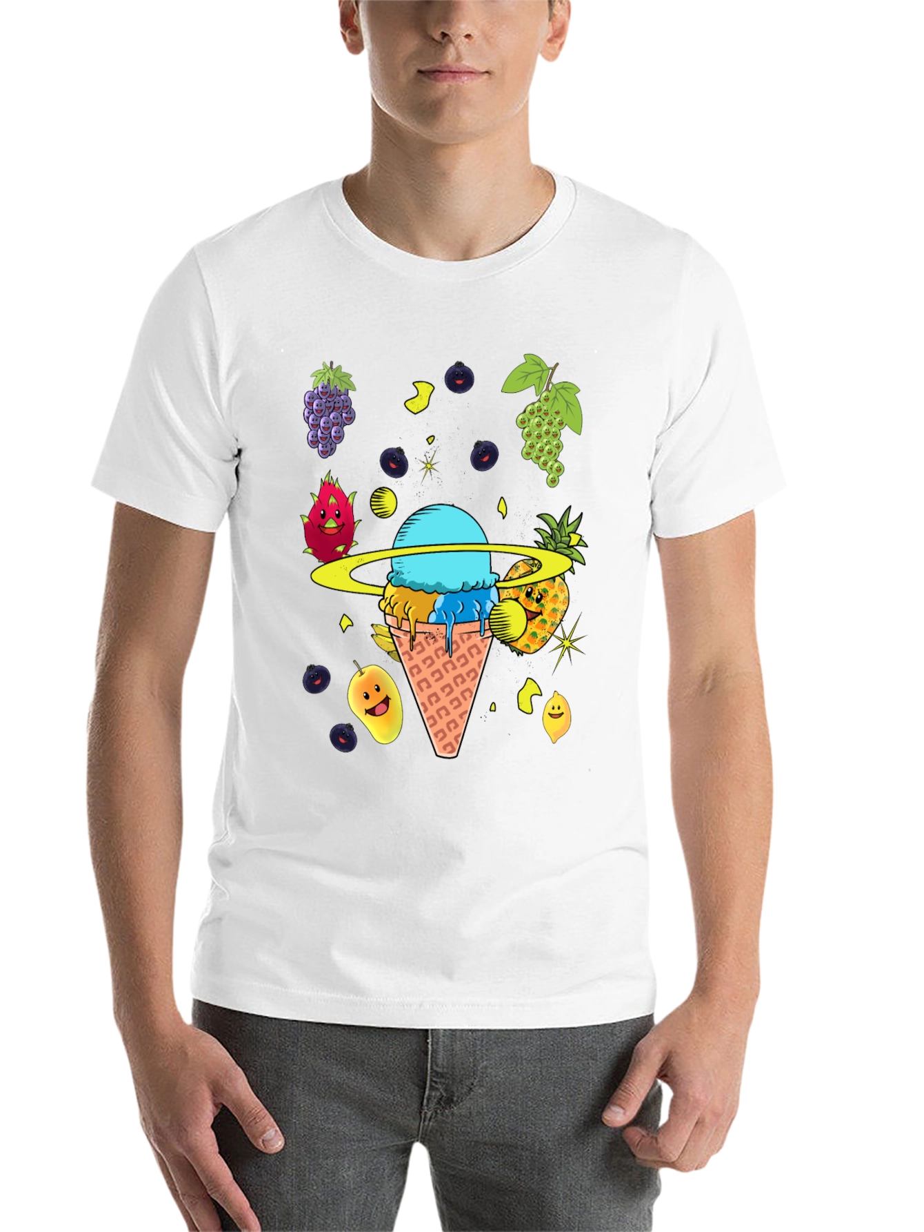 Black Fruit Ice Cream Planet Graphic T-Shirt view 14