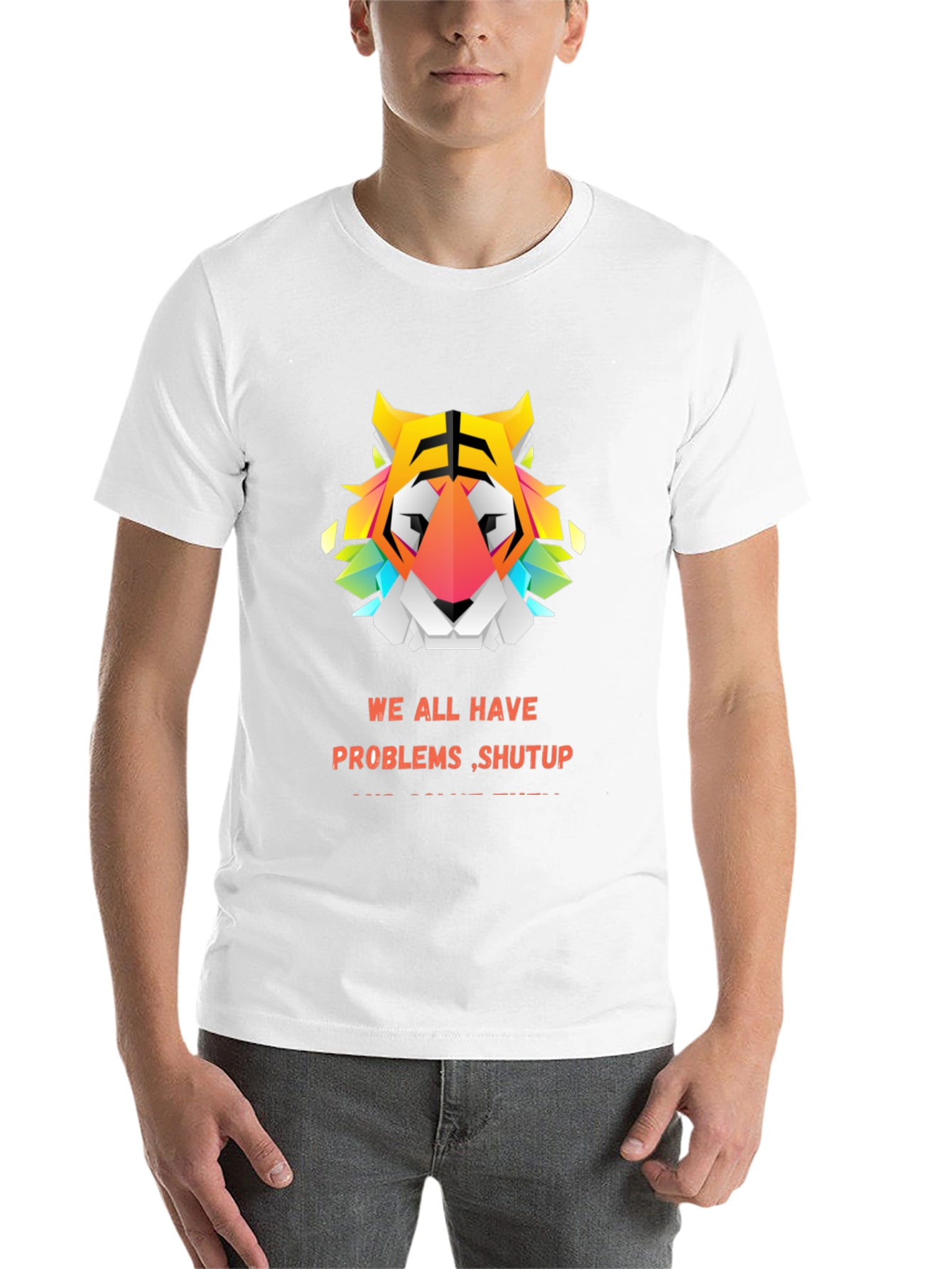 Black Geometric Tiger Graphic Tee - "We All Have Problems Shut Up" view 14