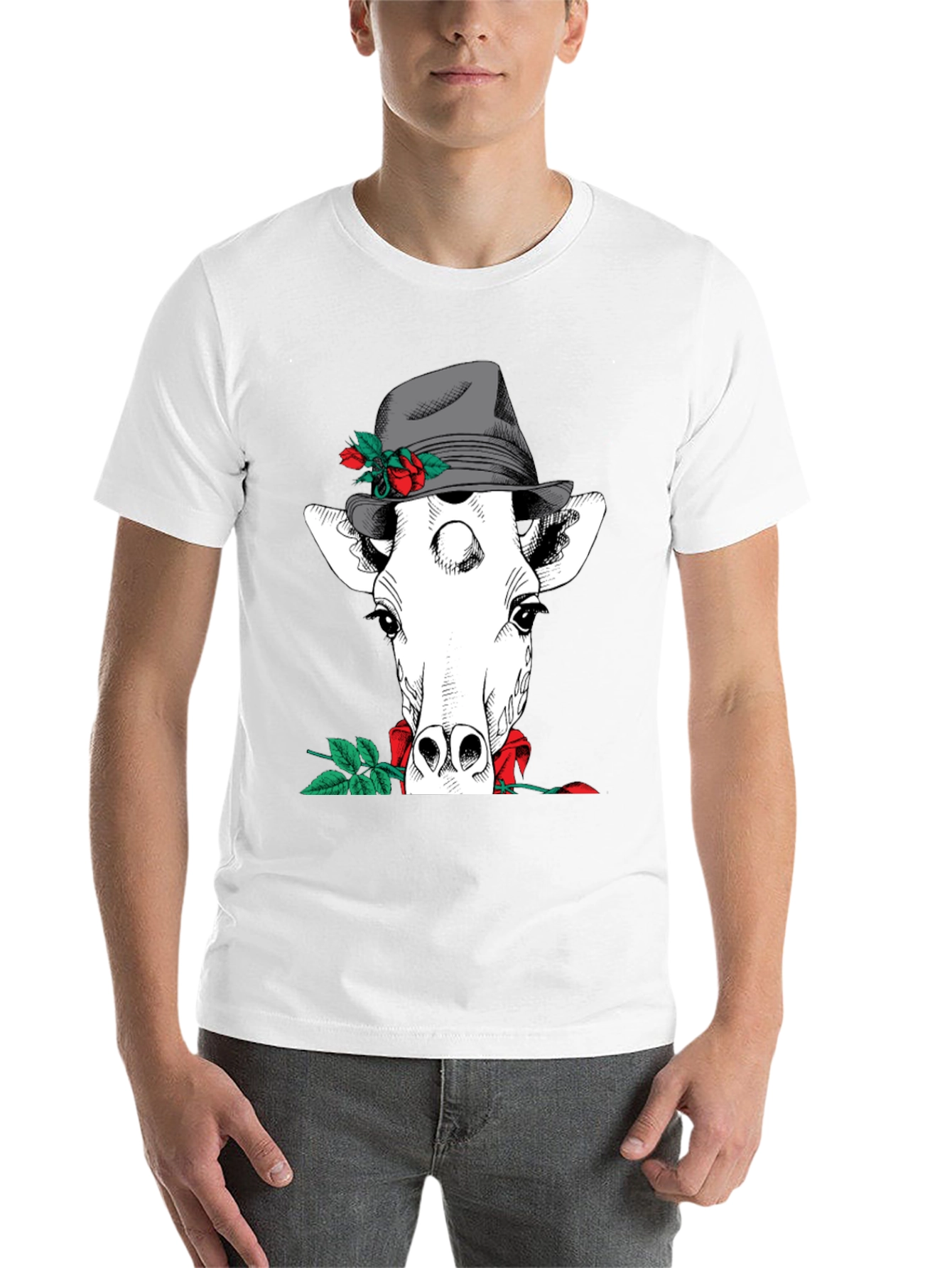 Black Giraffe in Hat Graphic Tee view 14