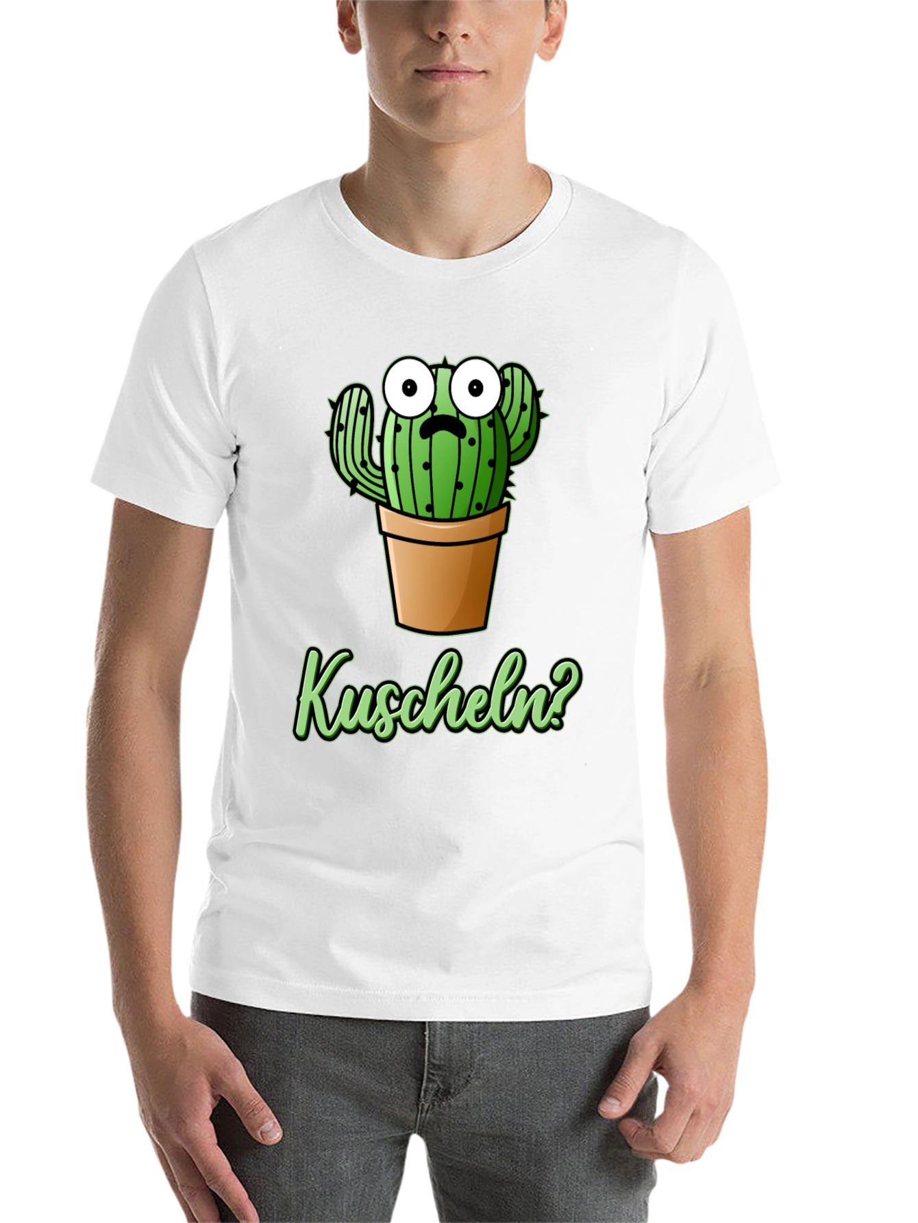 Black Cactus 'Kuscheln?' Black Graphic T-Shirt view 14