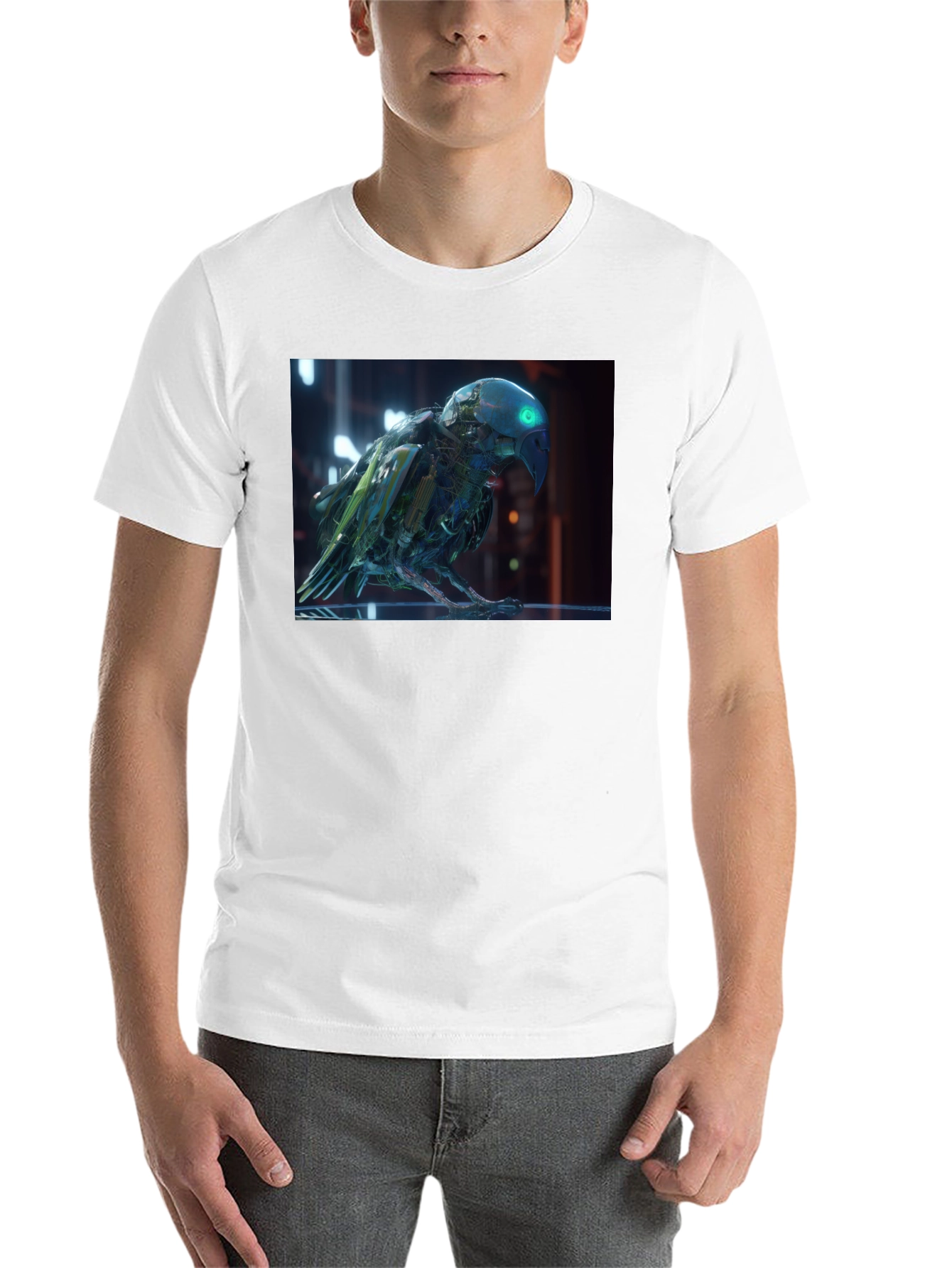 Black Cybernetic Parrot Graphic T-Shirt view 14
