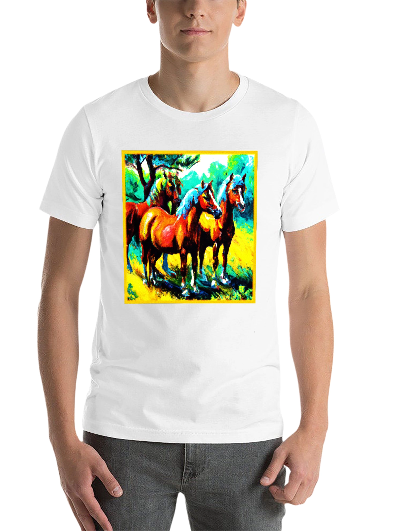 Black Horse Painting Graphic Tee - Men's Black T-Shirt view 14