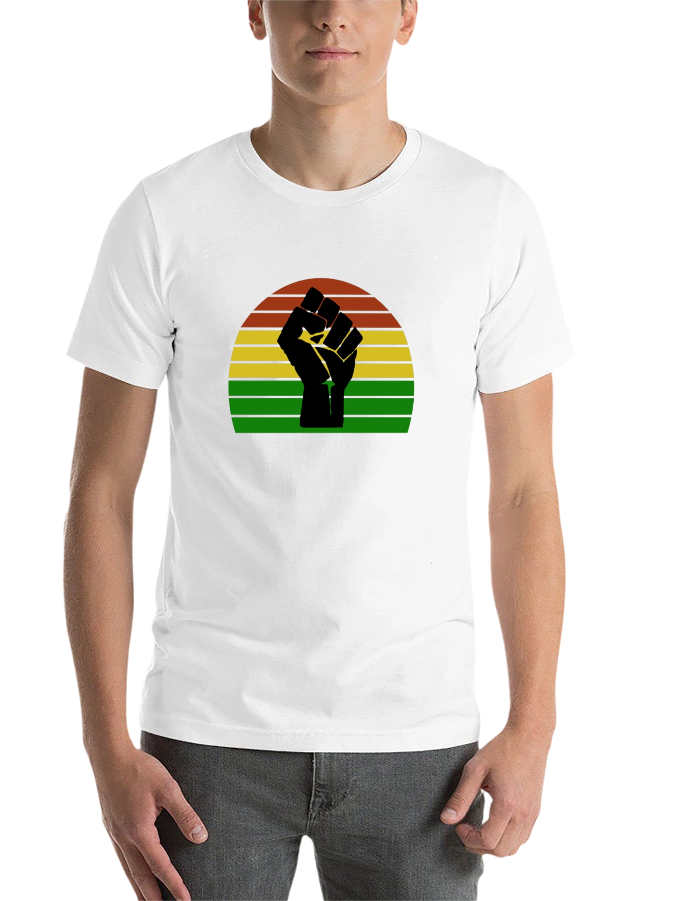 Black Black Power Fist T-Shirt - Retro Sunset Design view 14